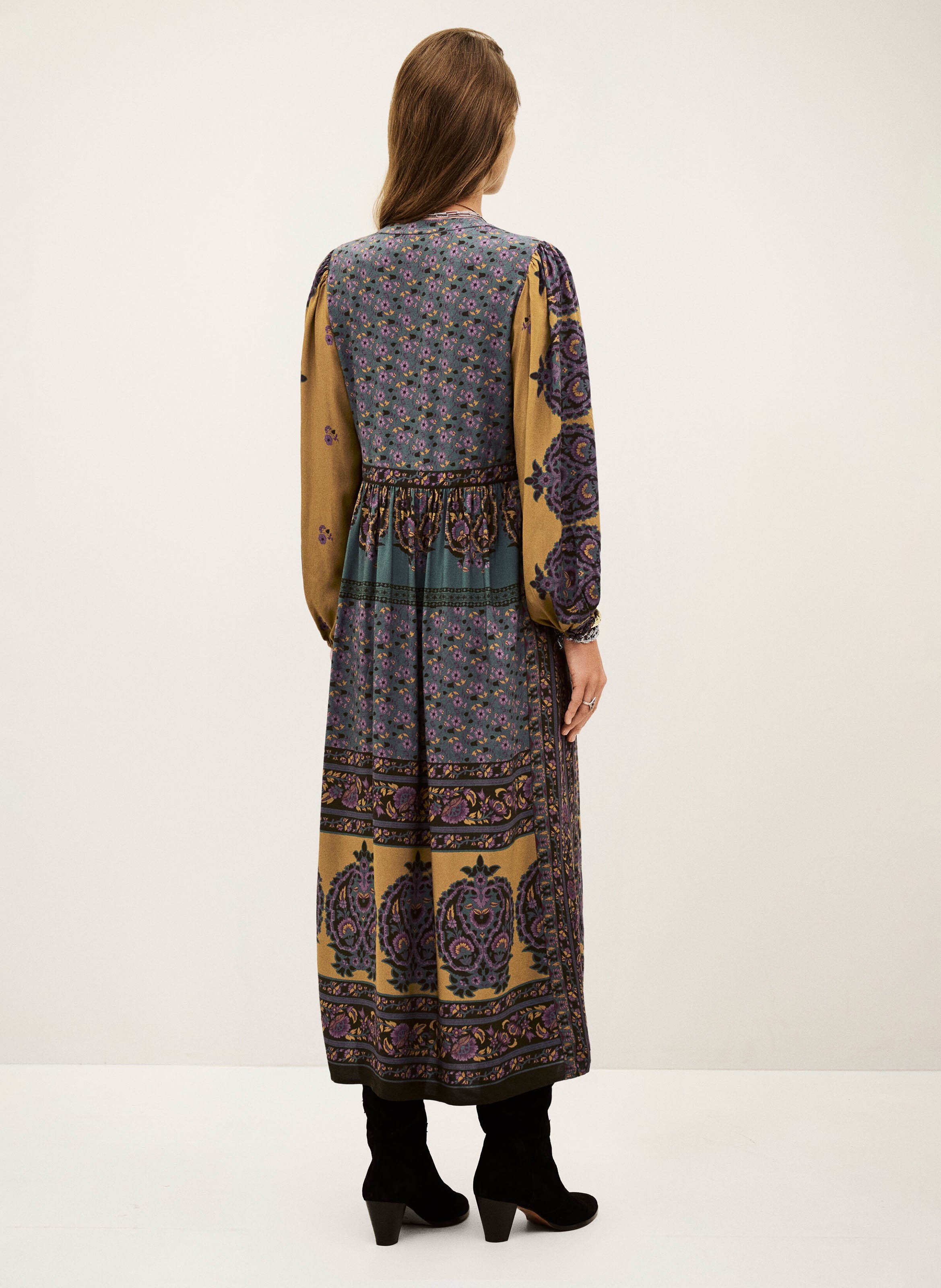 Halflange jurk met print en V-hals BA&SH Bruin