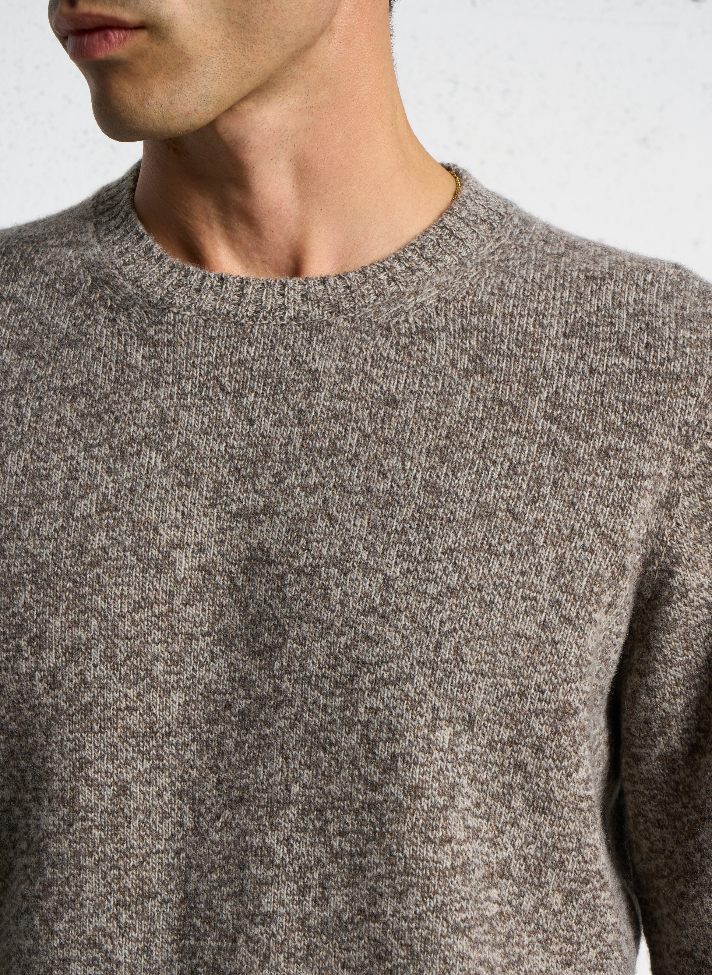 Pull droit col rond jacquard en laine HARTFORD Marron