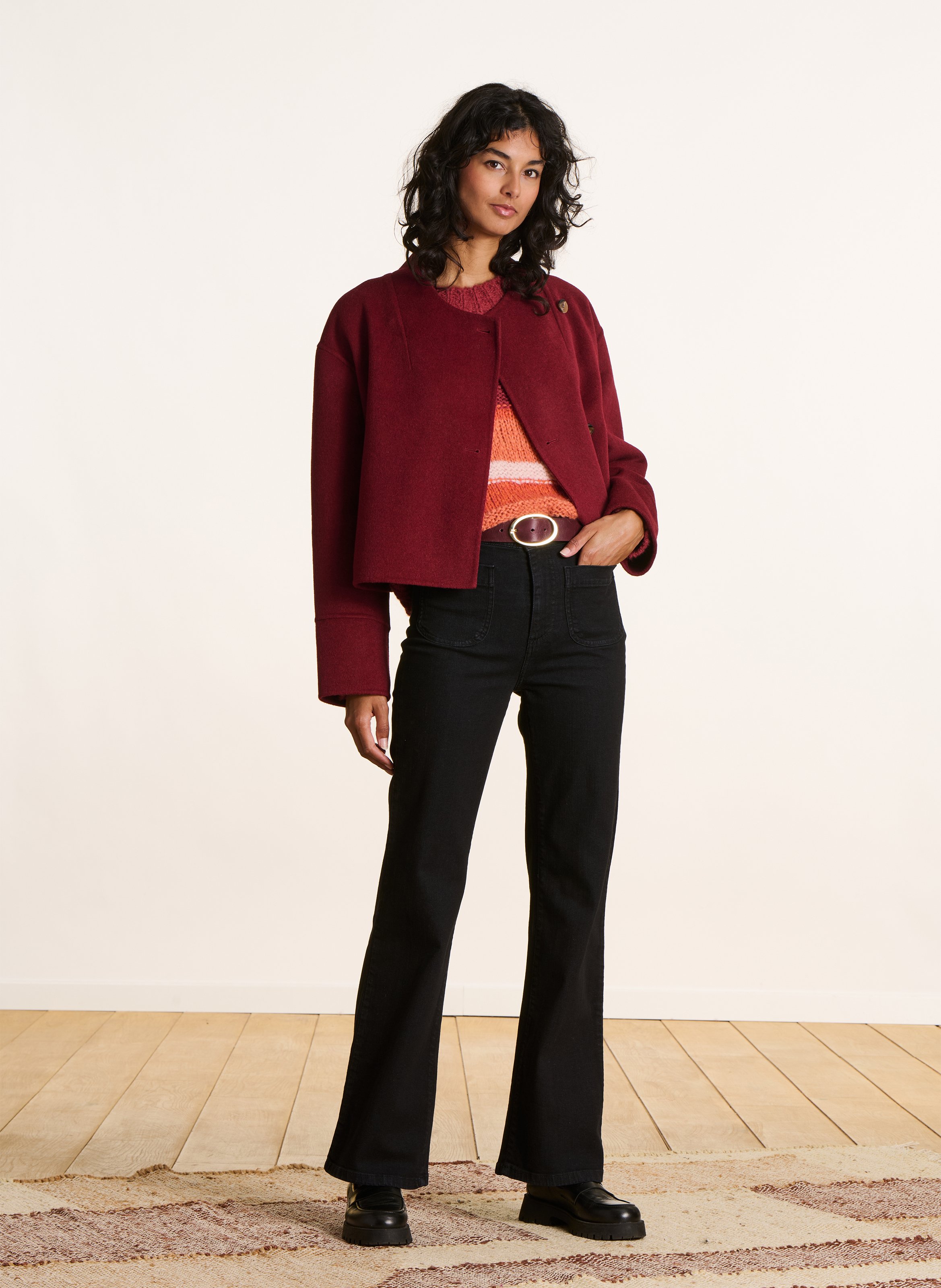 Jean bootcut uni en coton bio mélangé LA FEE MARABOUTEE Noir