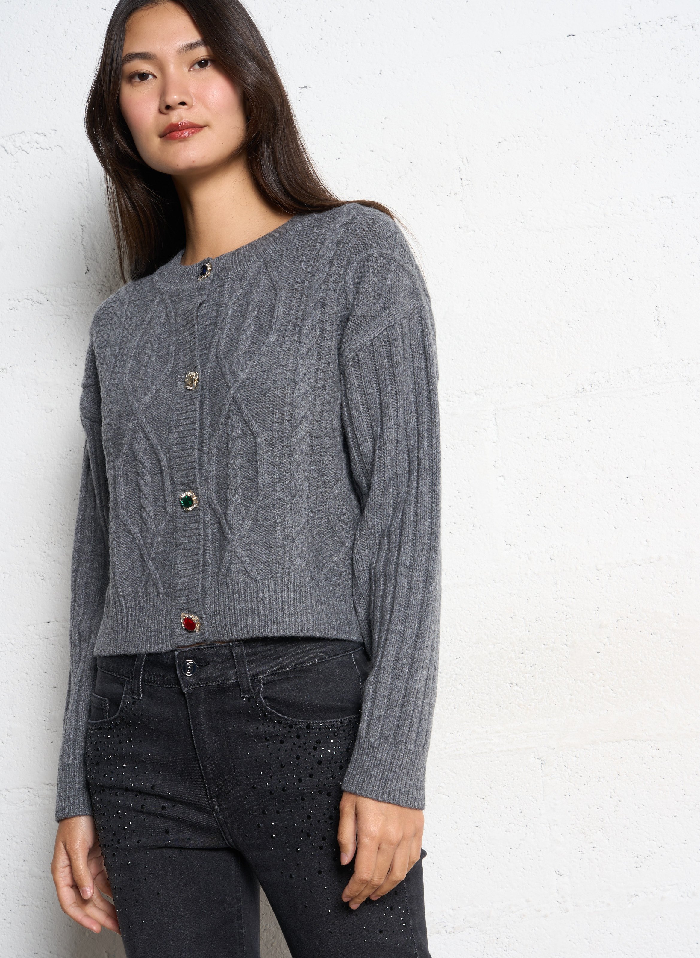 Gilet oversize col rond en laine mélangée LIU JO