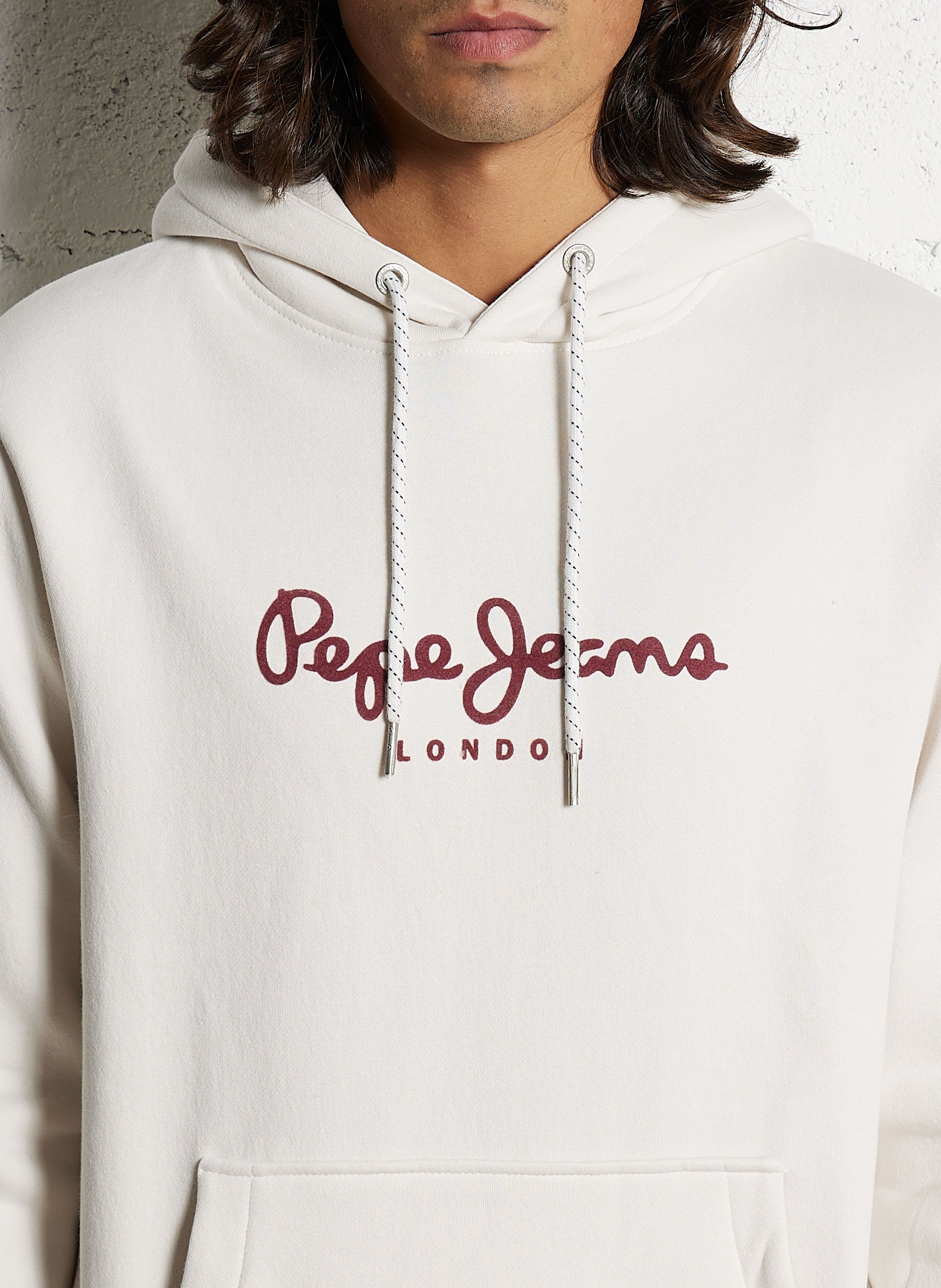 Sweat à capuche sérigraphie velours en coton mélangé PEPE JEANS Beige