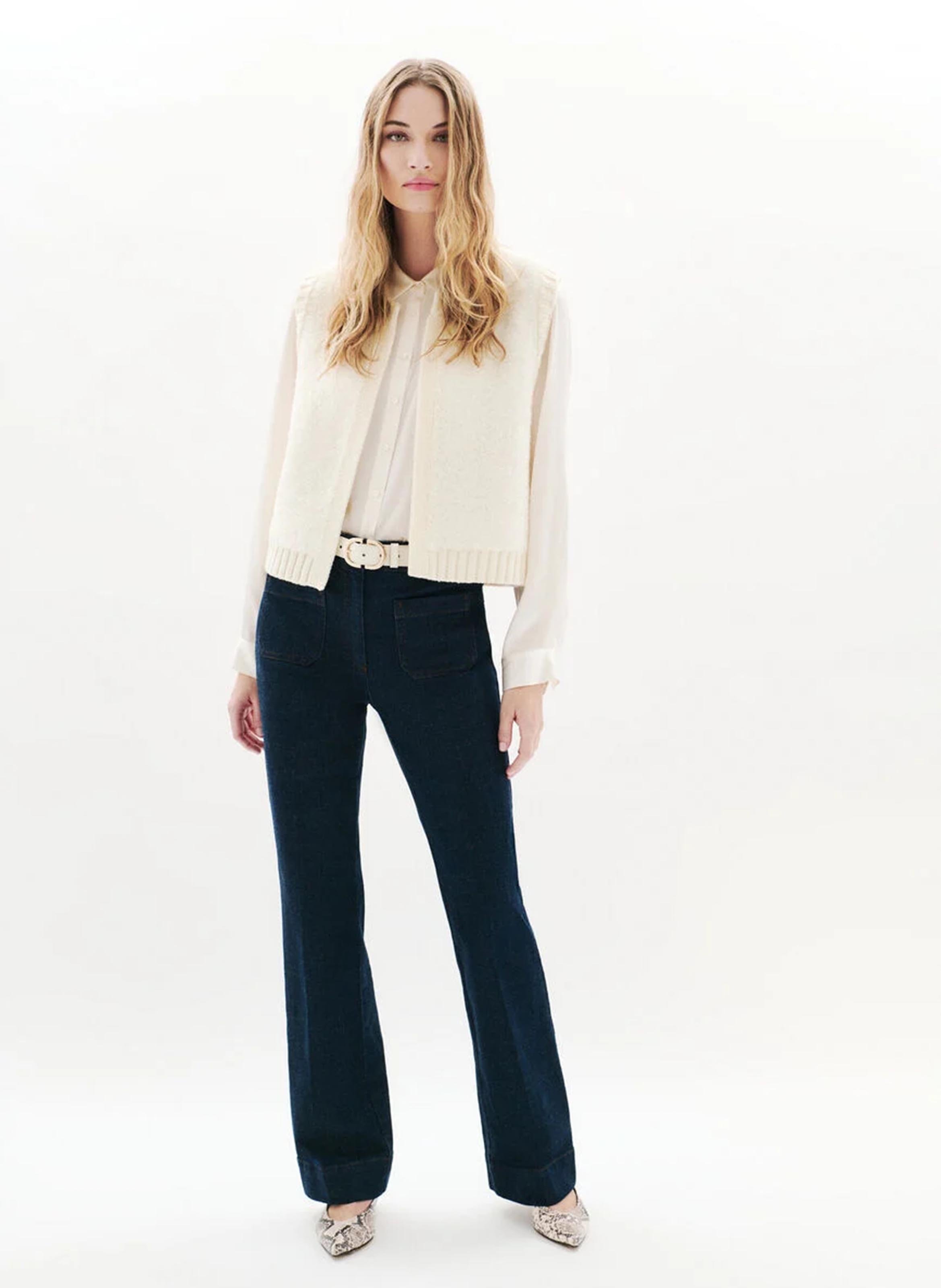 Gilet droit en maille CAROLL Beige