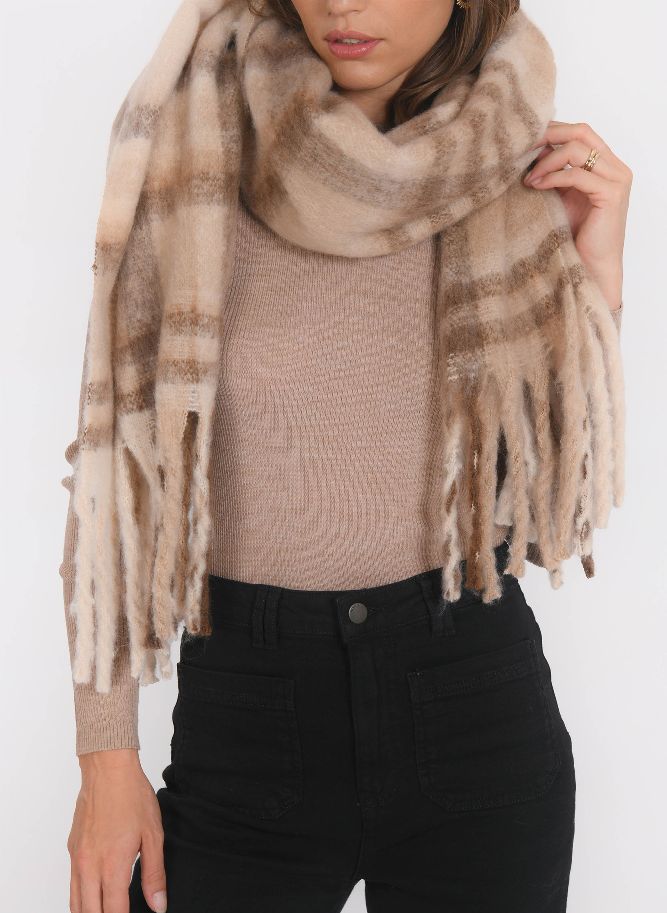 Sjaal met print en franjes KOOKAI Beige