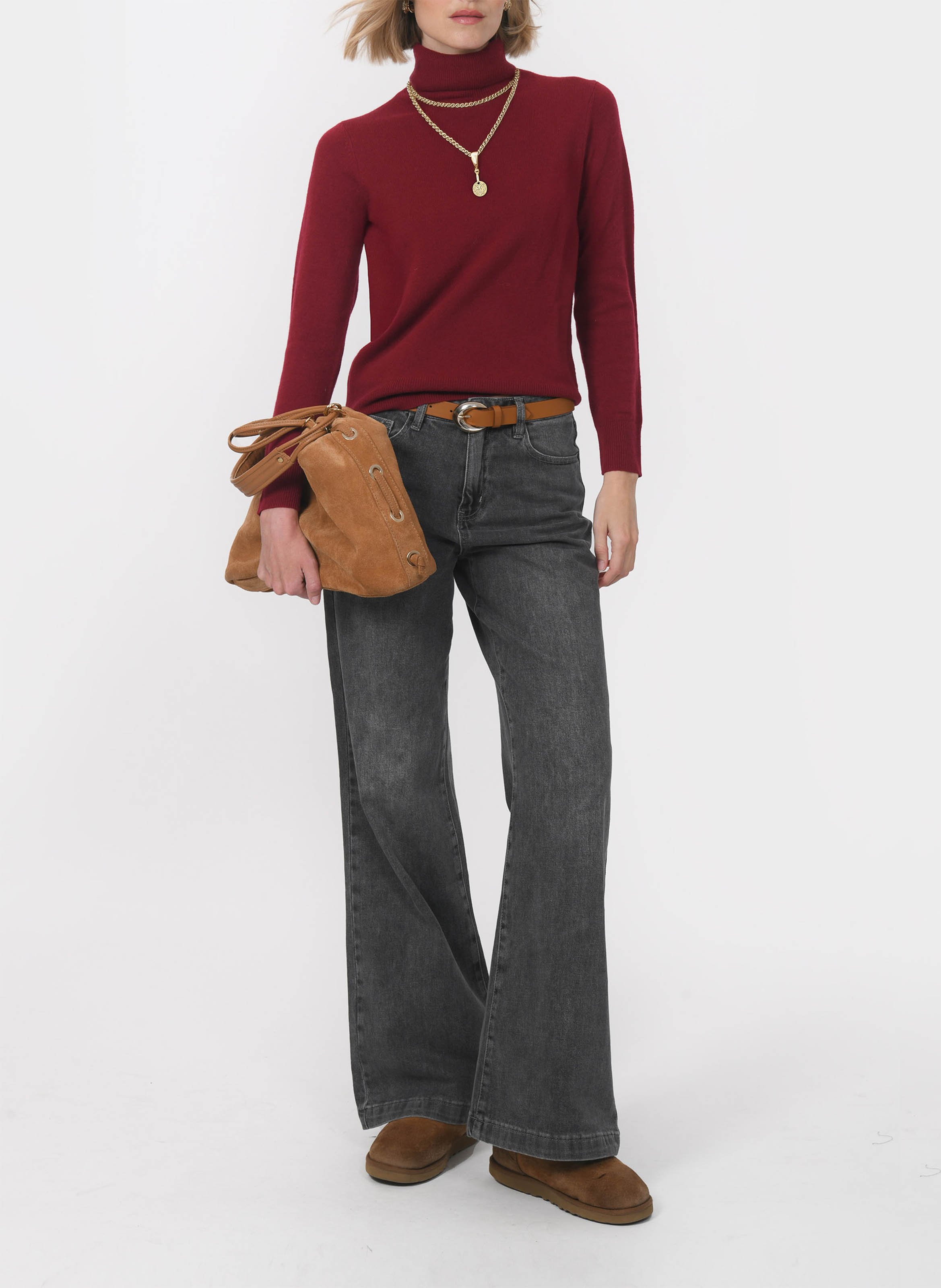 Pull col roulé uni en laine et cachemire KOOKAI Rouge