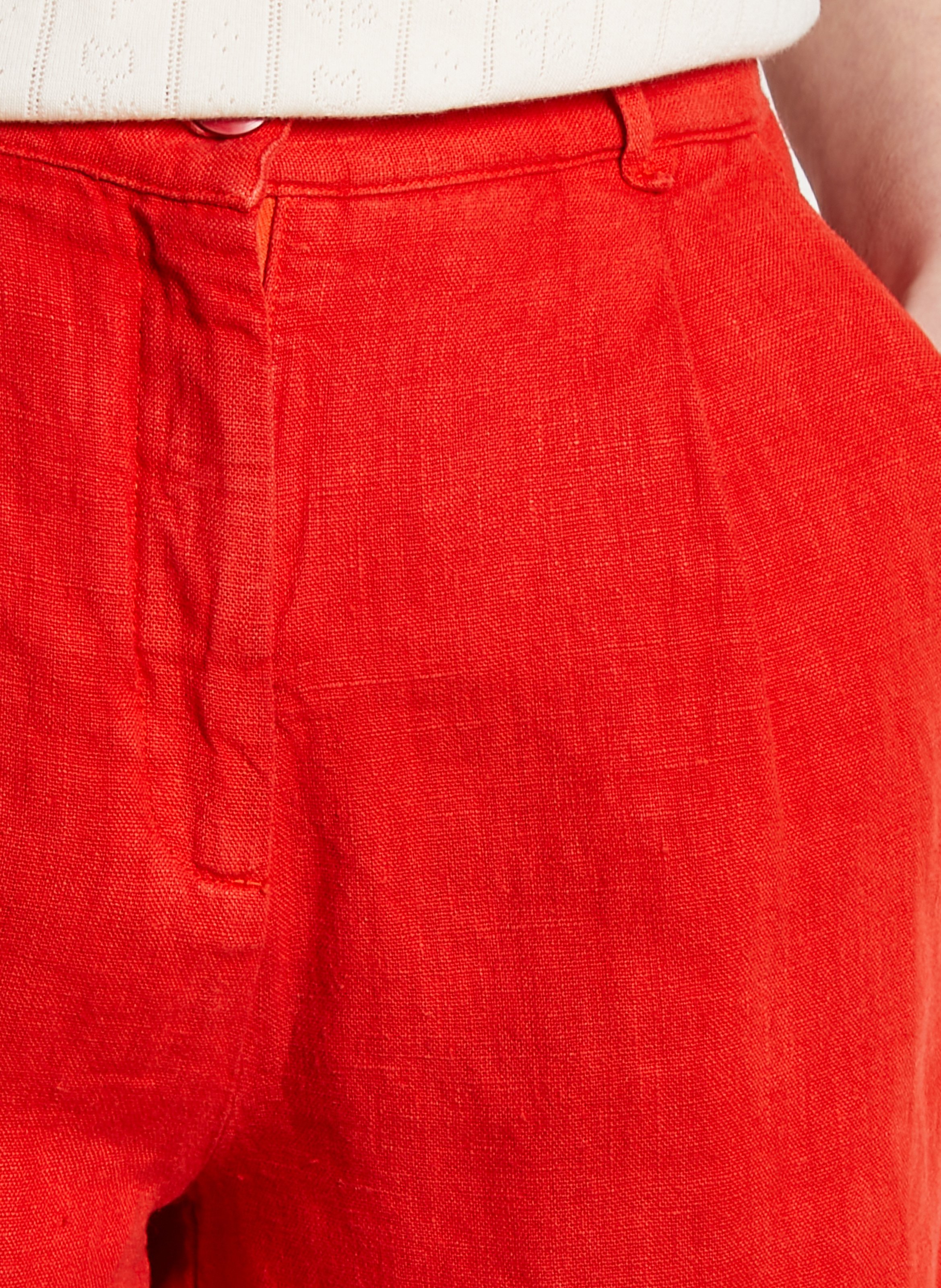 Short taille haute en lin Rouge