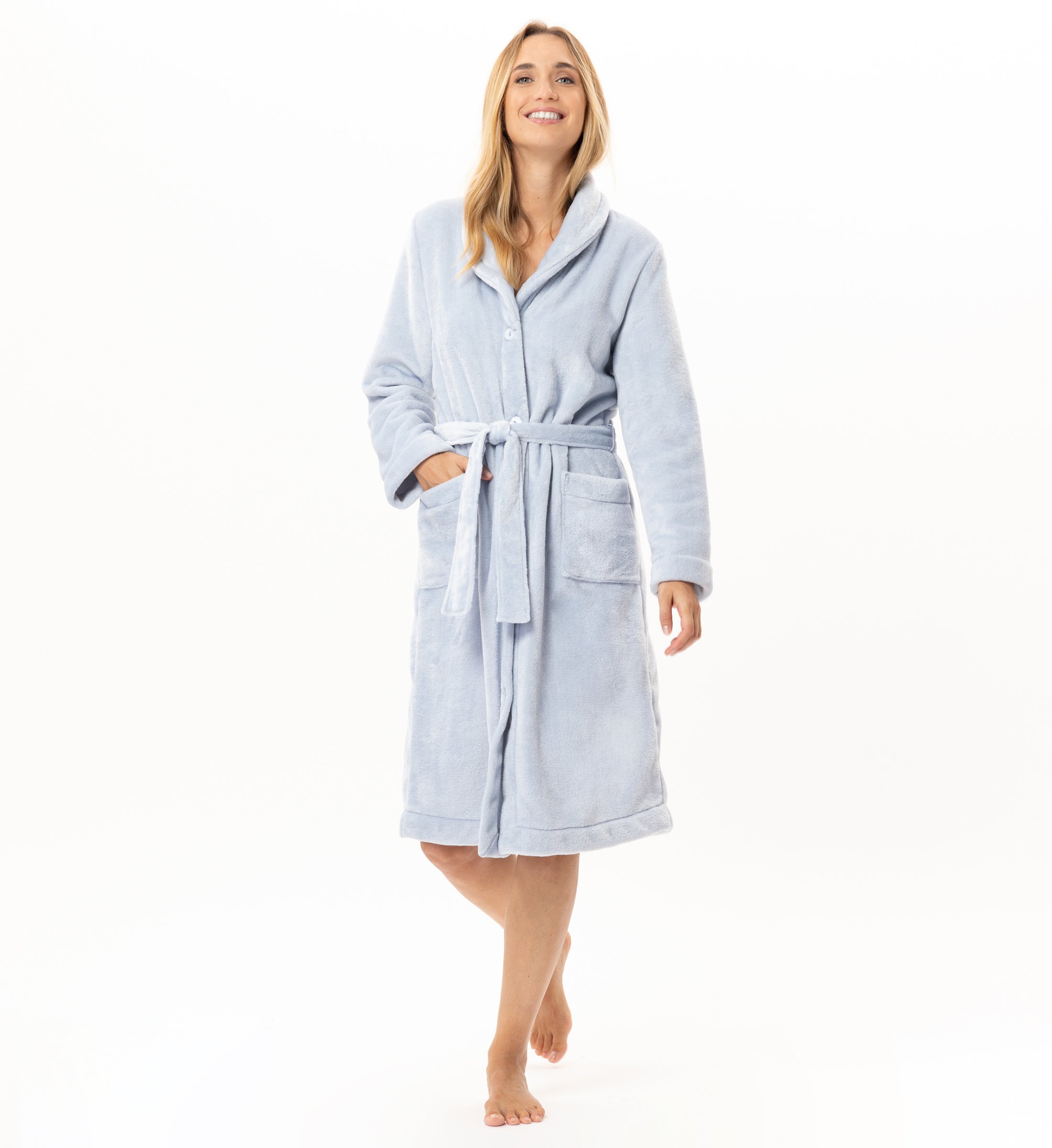 Buttoned plush flannel dressing gown LE CHAT Blue