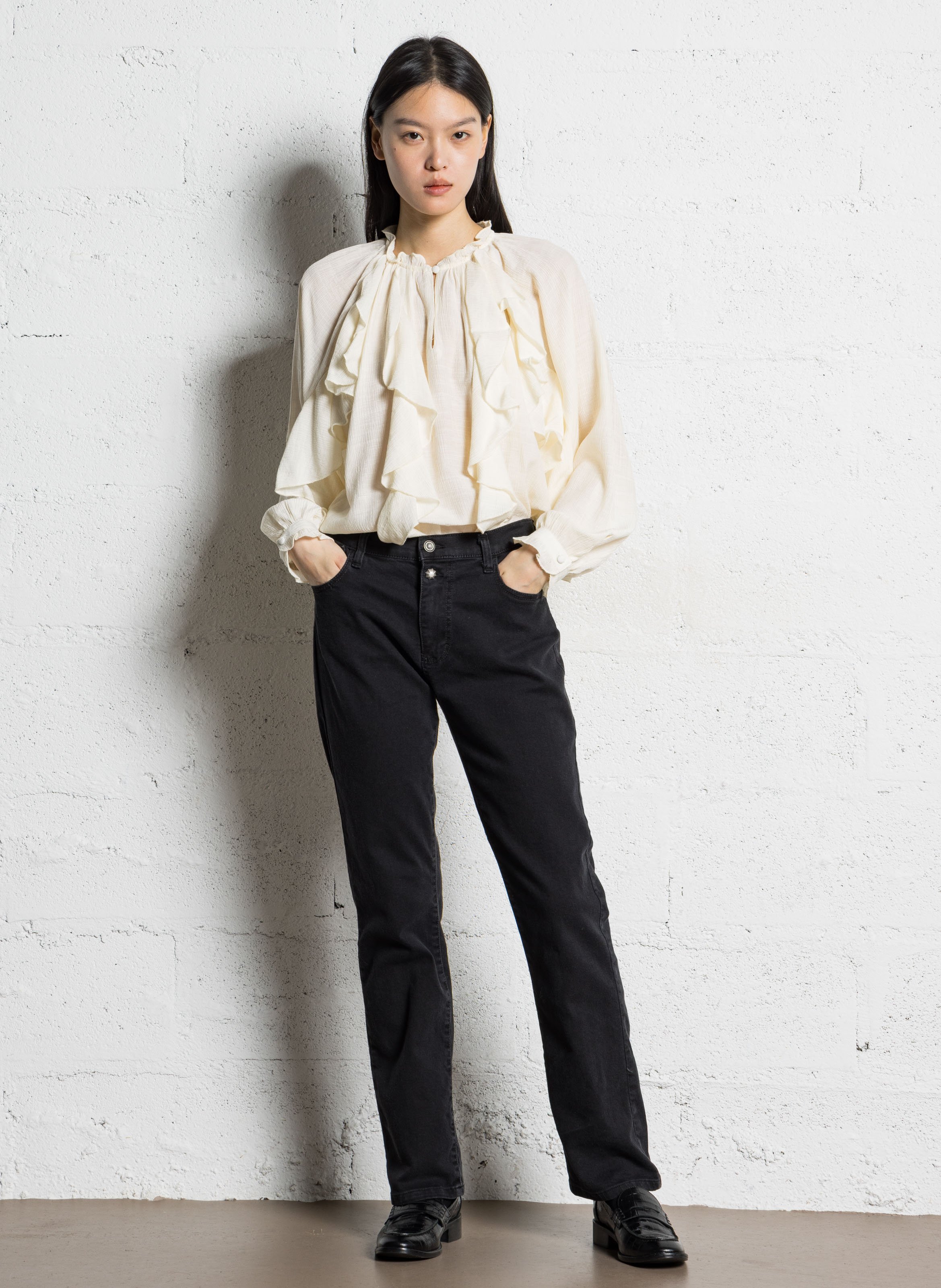 Jean droit en coton mélangé PLEASE Noir