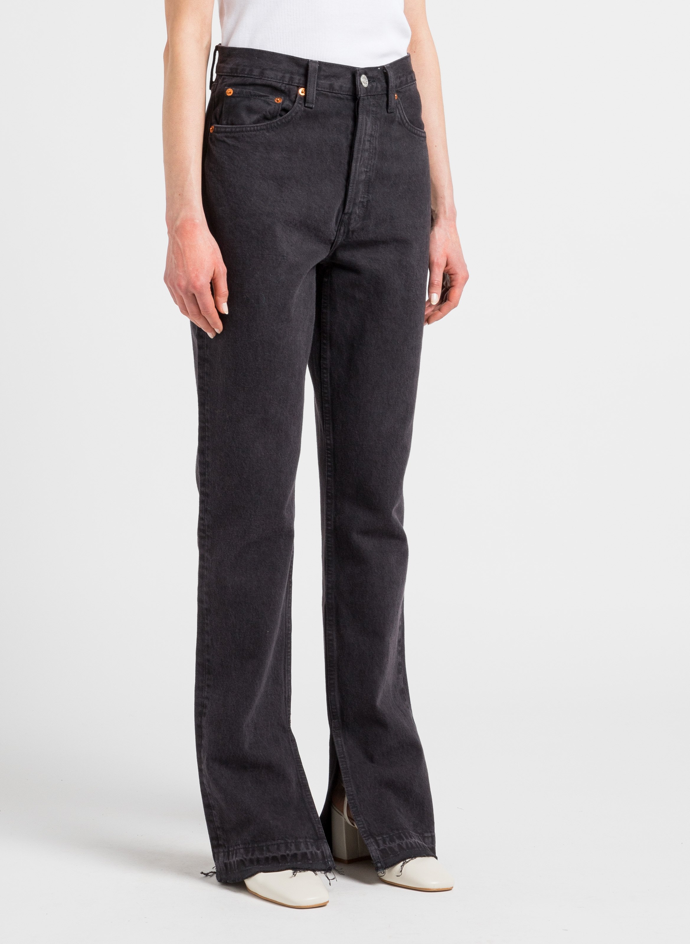 Jean droit taille haute en coton  RE/DONE Noir