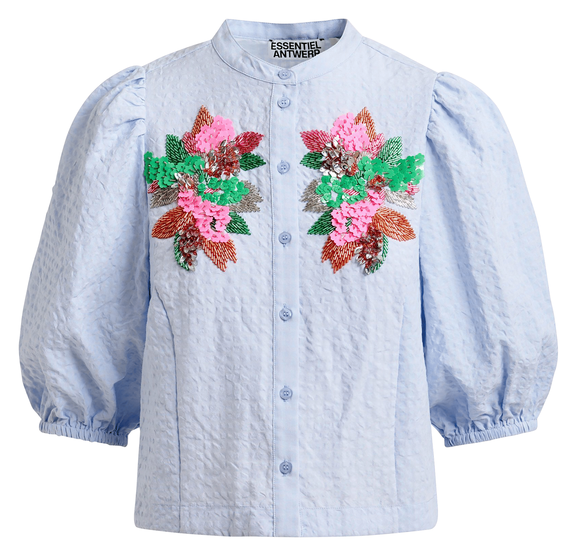 Chemise droite col rond brodé ESSENTIEL ANTWERP Bleu