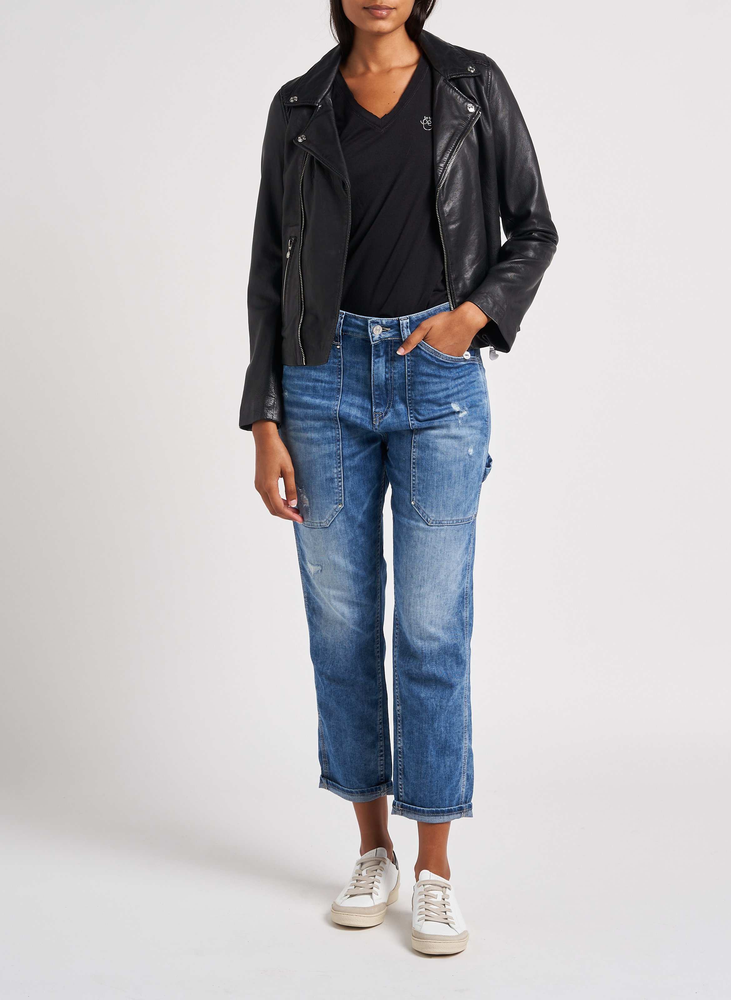 Recht T-shirt met V-hals en zeefdruk LE TEMPS DES CERISES Zwart