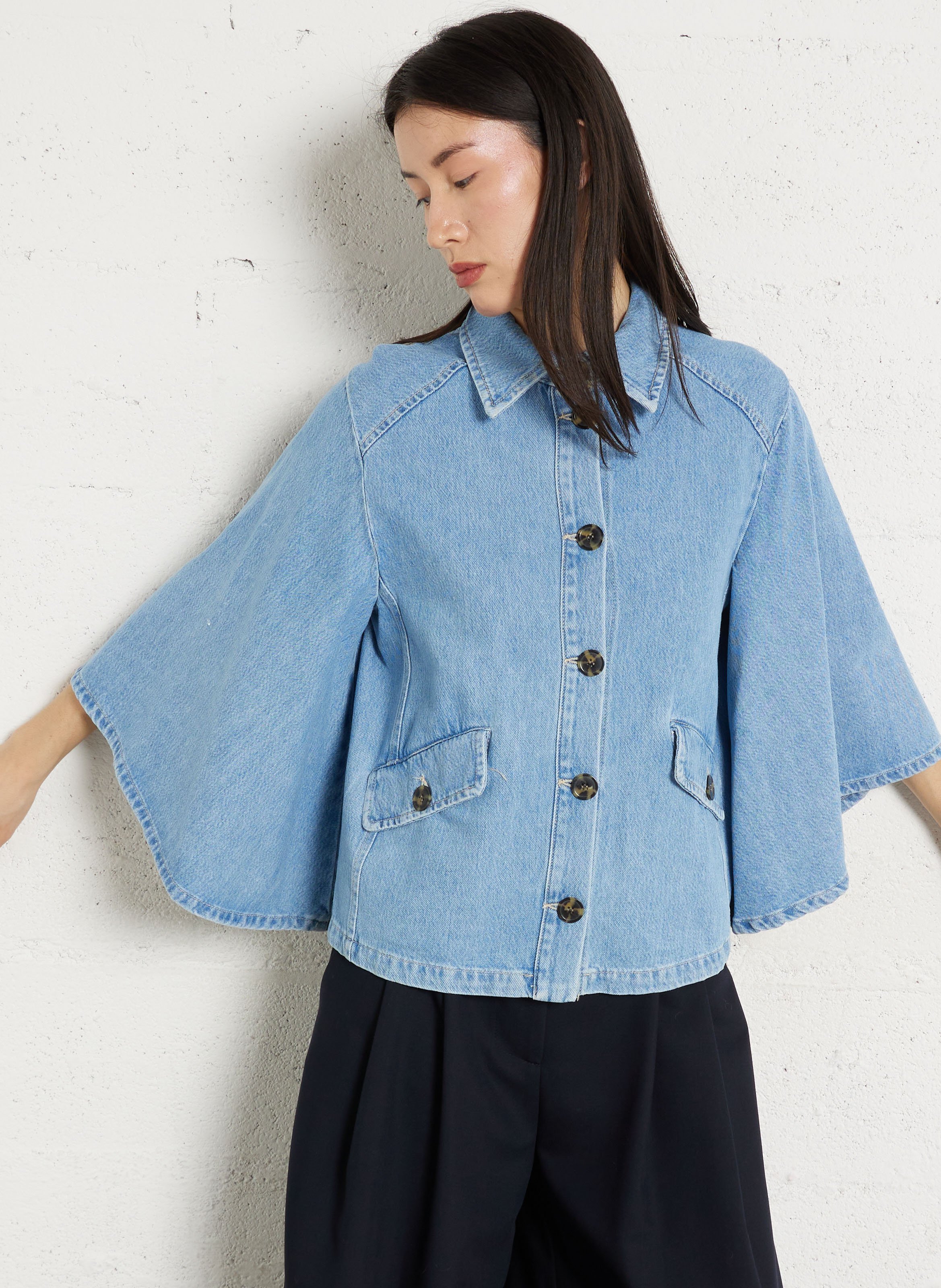Cotton-blend jacket with classic collar PLEASE Blue
