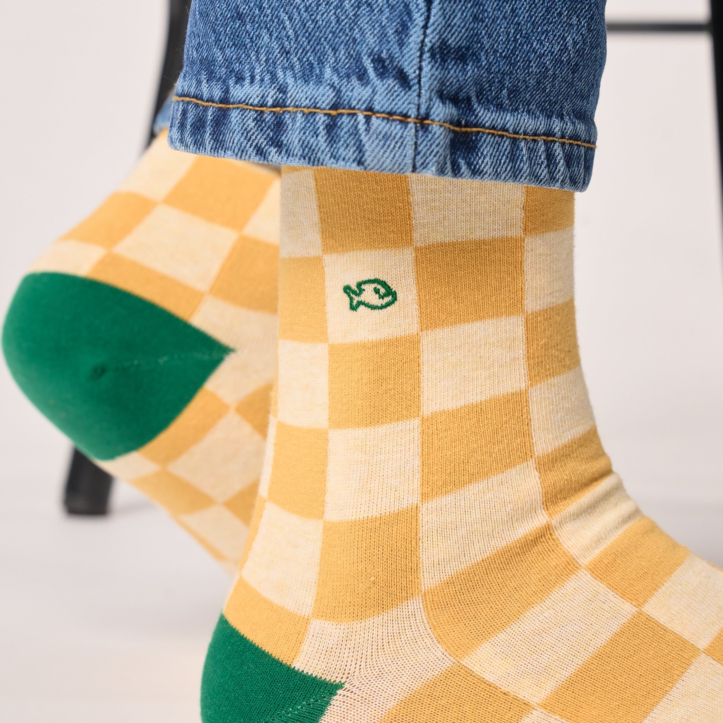 Combed cotton checkered socks BILLYBELT Yellow