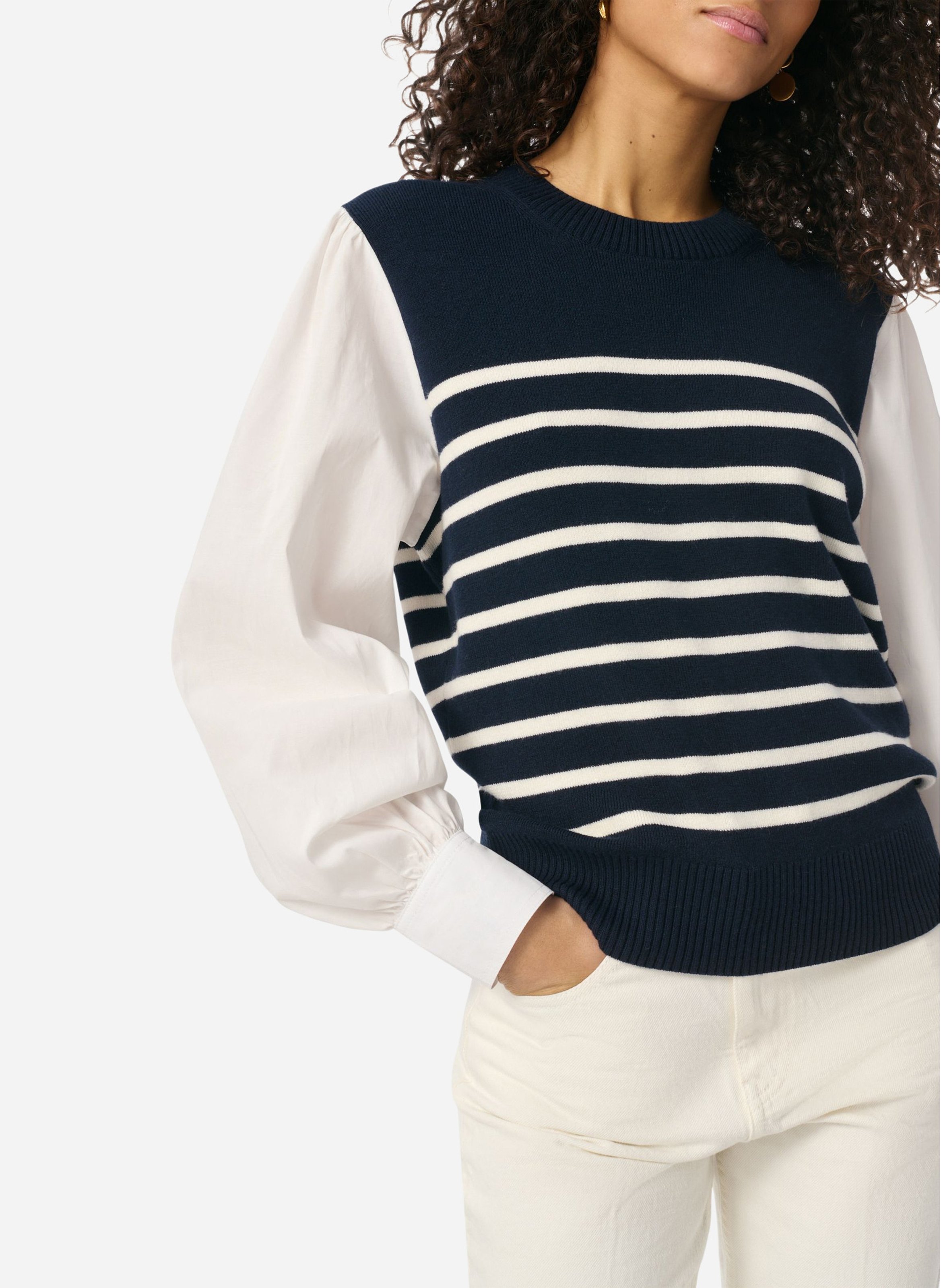 Striped wool sweater with cotton sleeves VANESSA BRUNO Blue