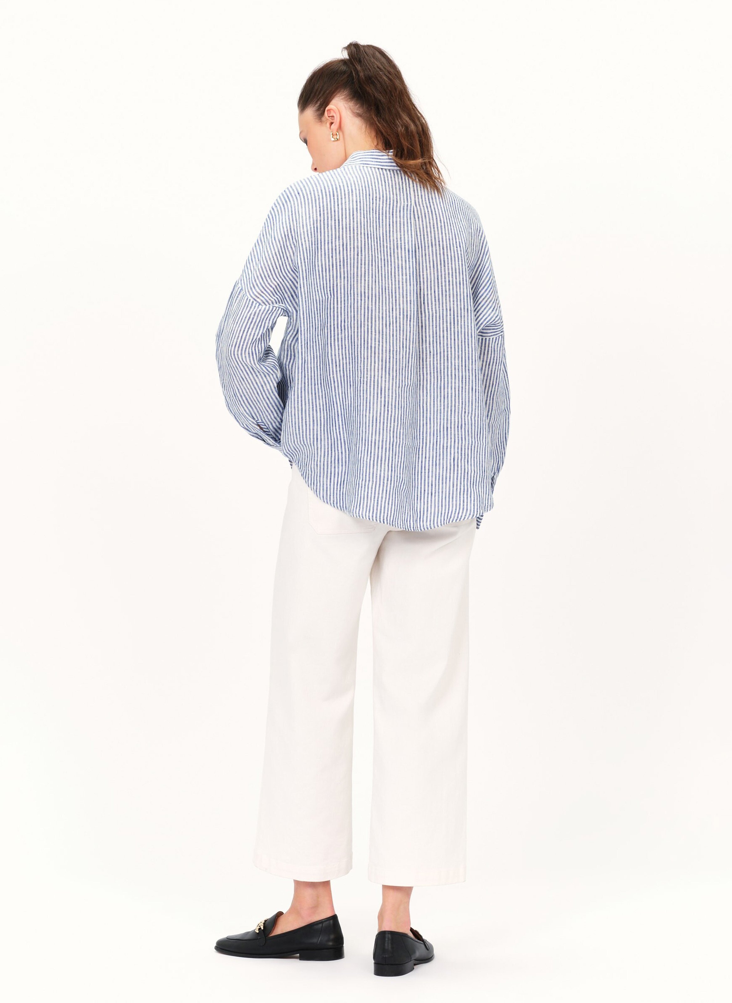 Chemise col classique rayée en lin CAROLL Bleu