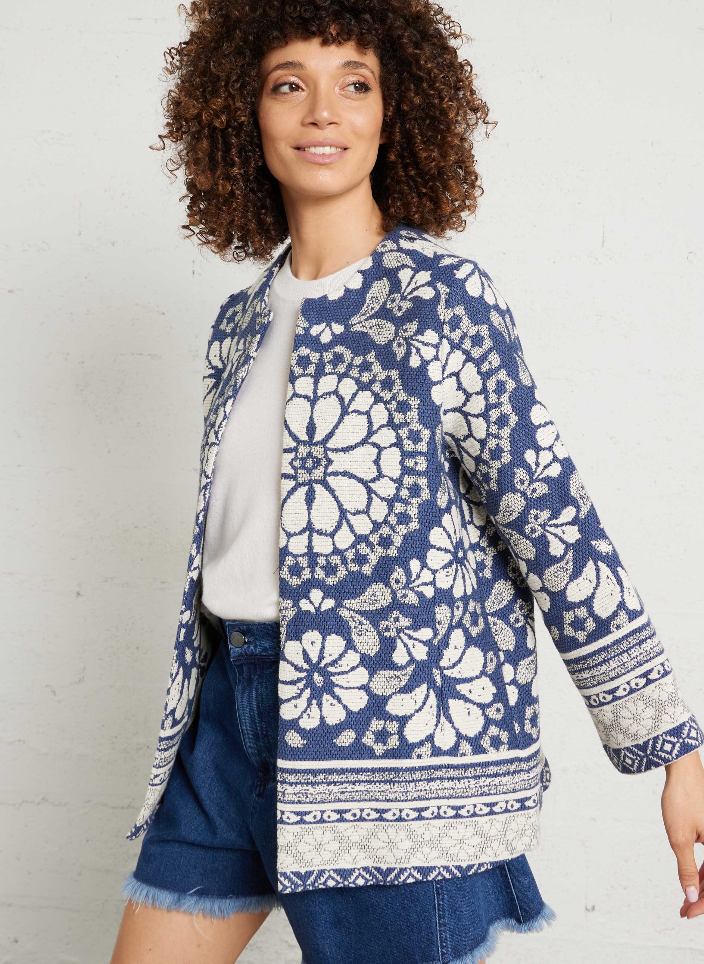 Gerader Mantel mit Rundhalsausschnitt aus Baumwolle SUD EXPRESS Blau