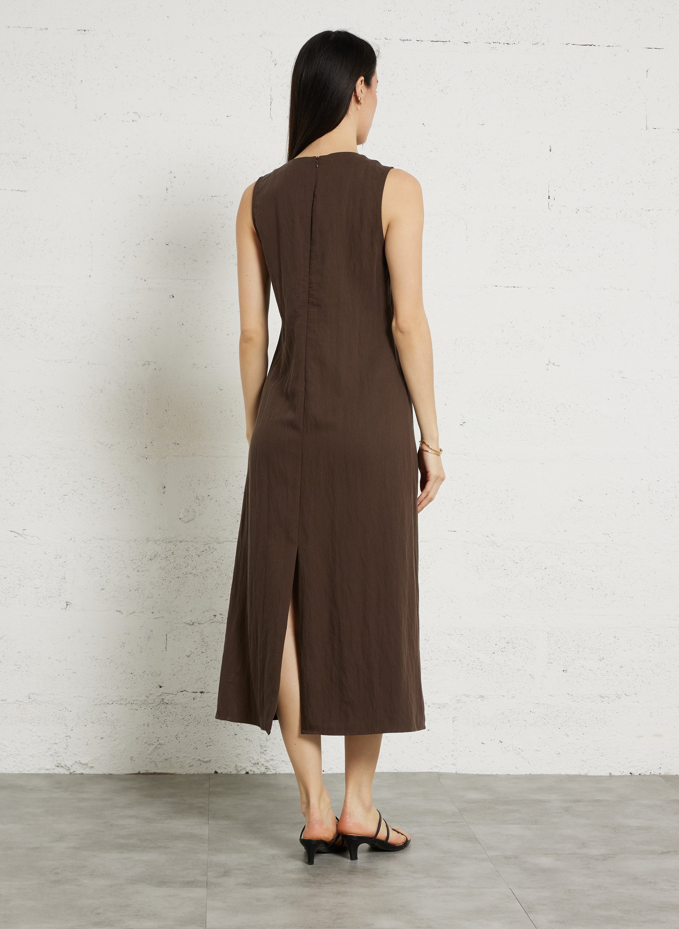 Robe midi col V LA PETITE ETOILE Brown