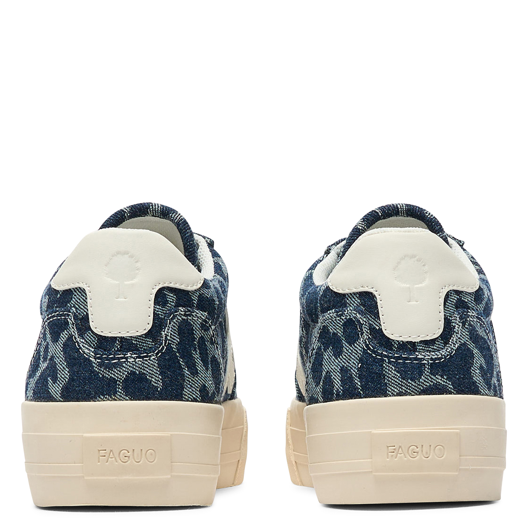 Leopard print denim wedge sneakers FAGUO Blue