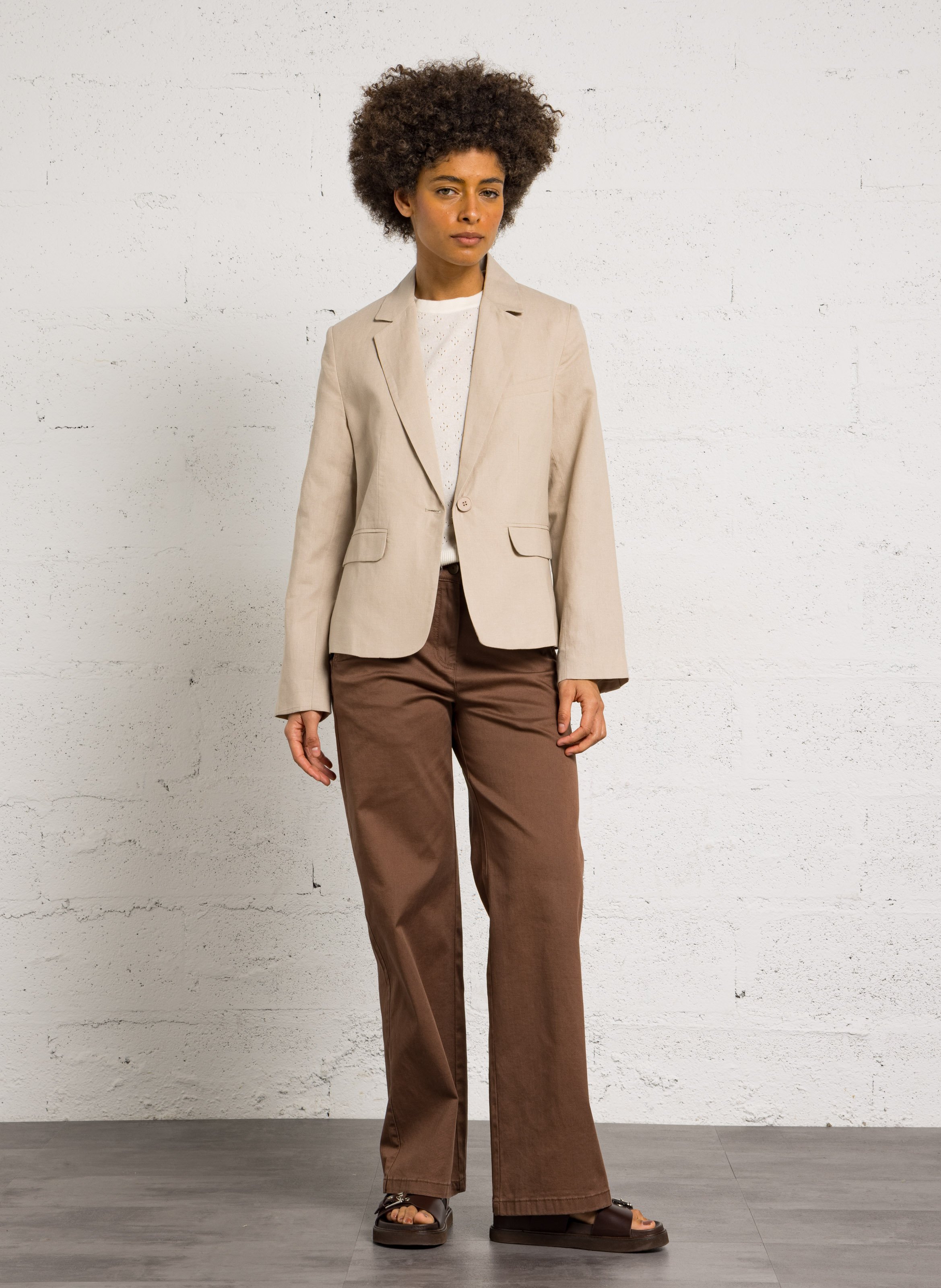 Pull droit col rond en laine et cachemire PETITE MENDIGOTE Beige