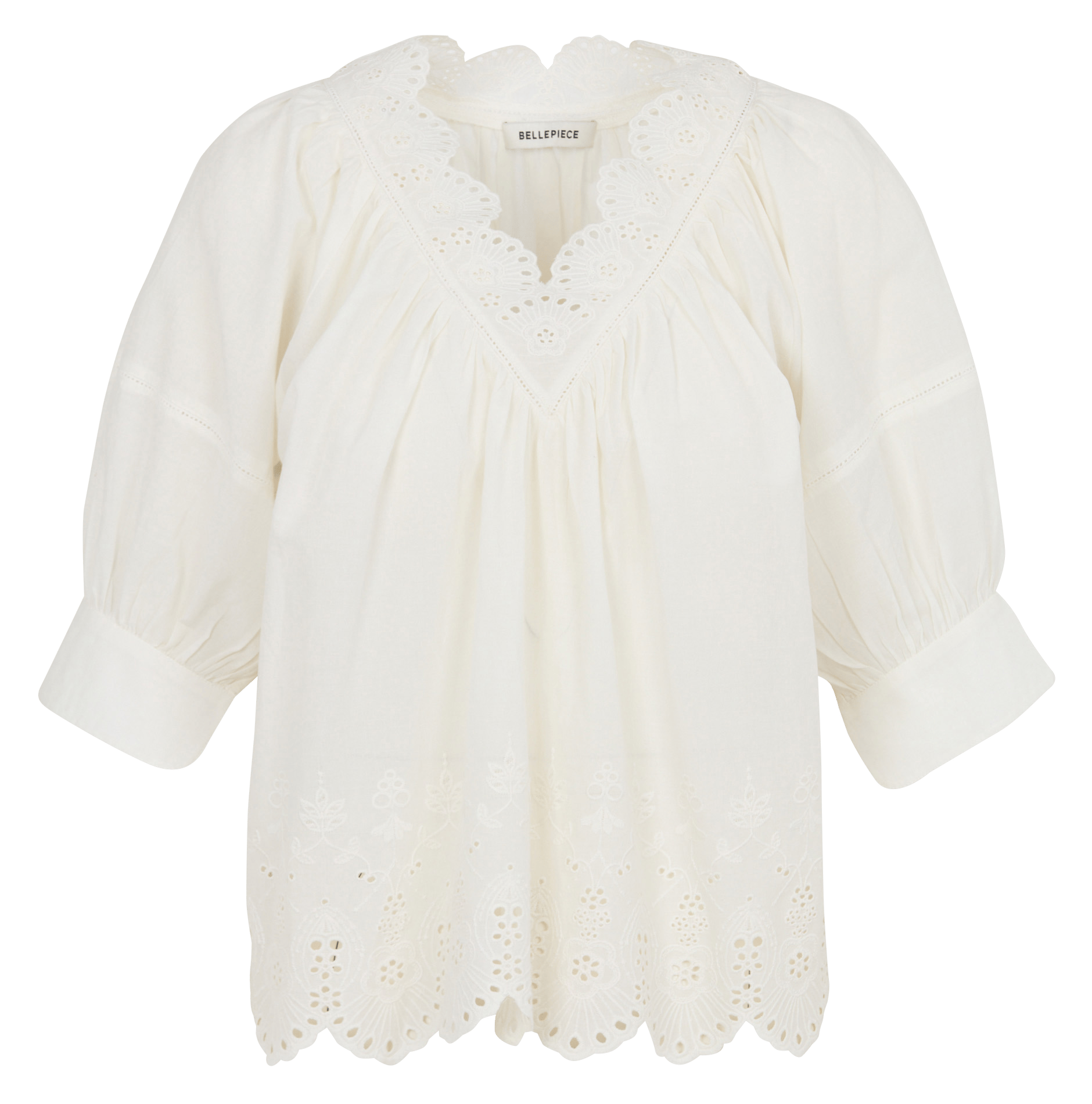 Top droit col V en coton BELLEPIECE Blanc