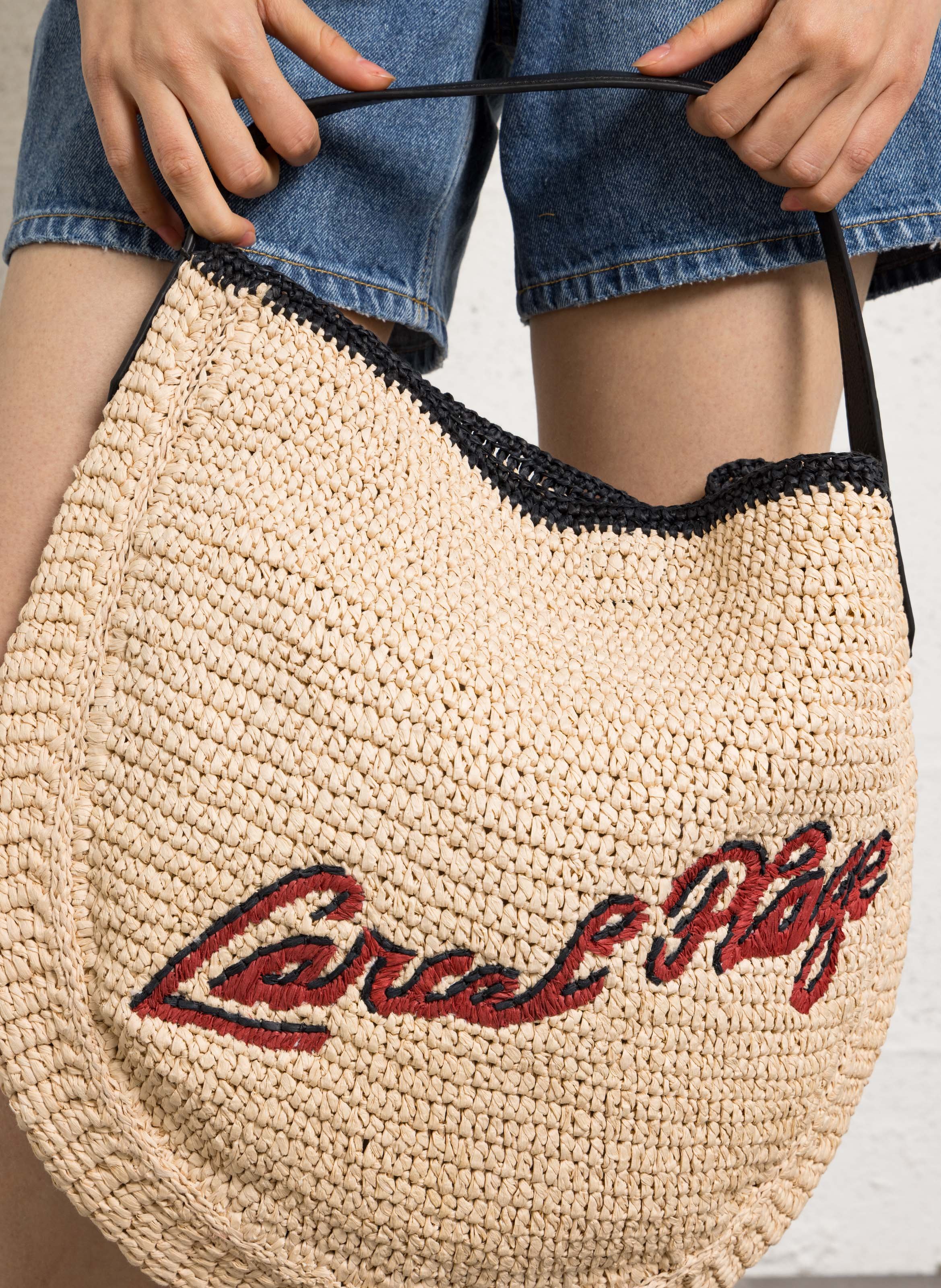 Straw tote bag LANCEL Beige