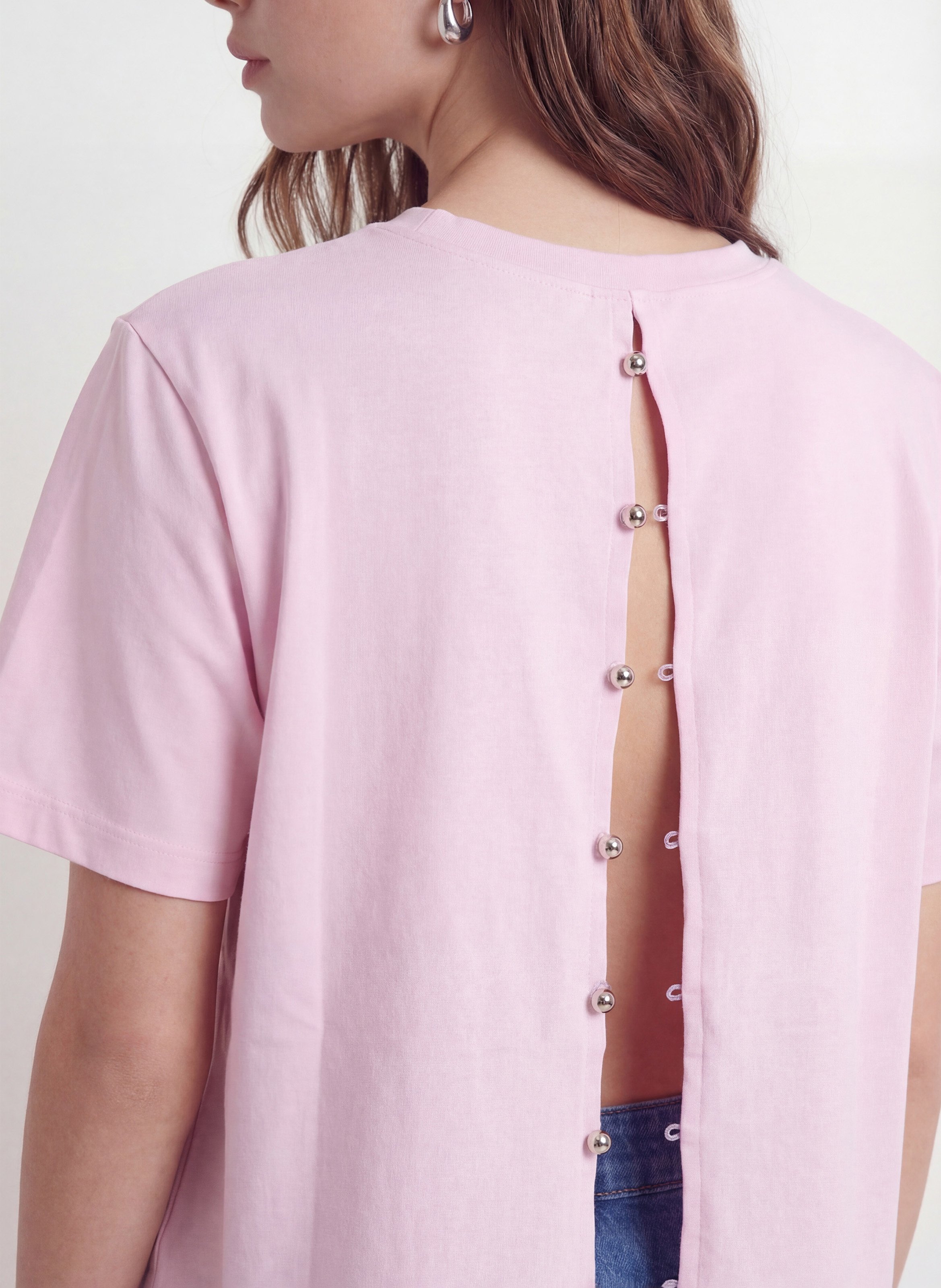 Tee-shirt droit uni à dos boutonné KOOKAI Rose