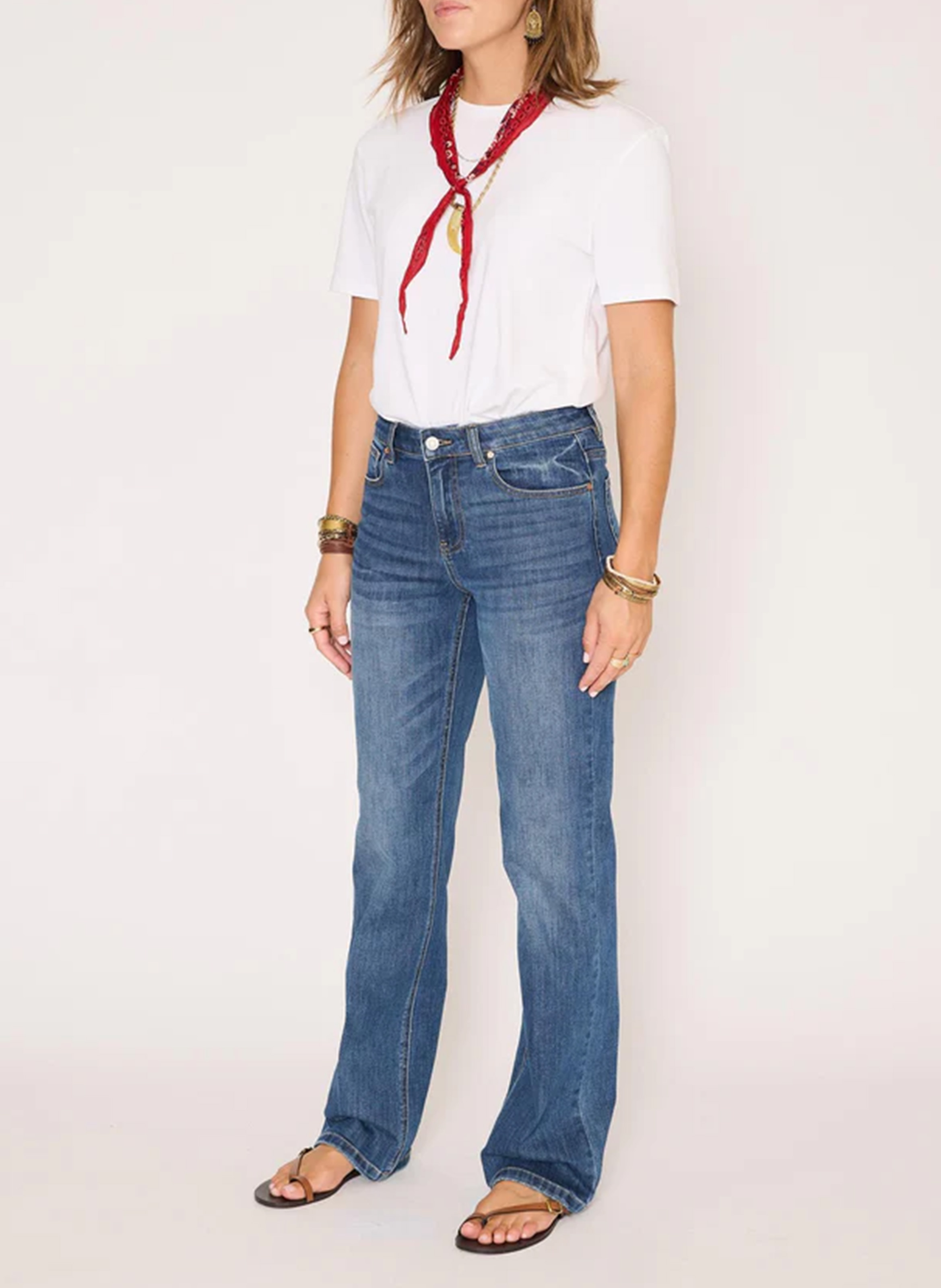 Jean droit en coton mélangé MKT Bleu