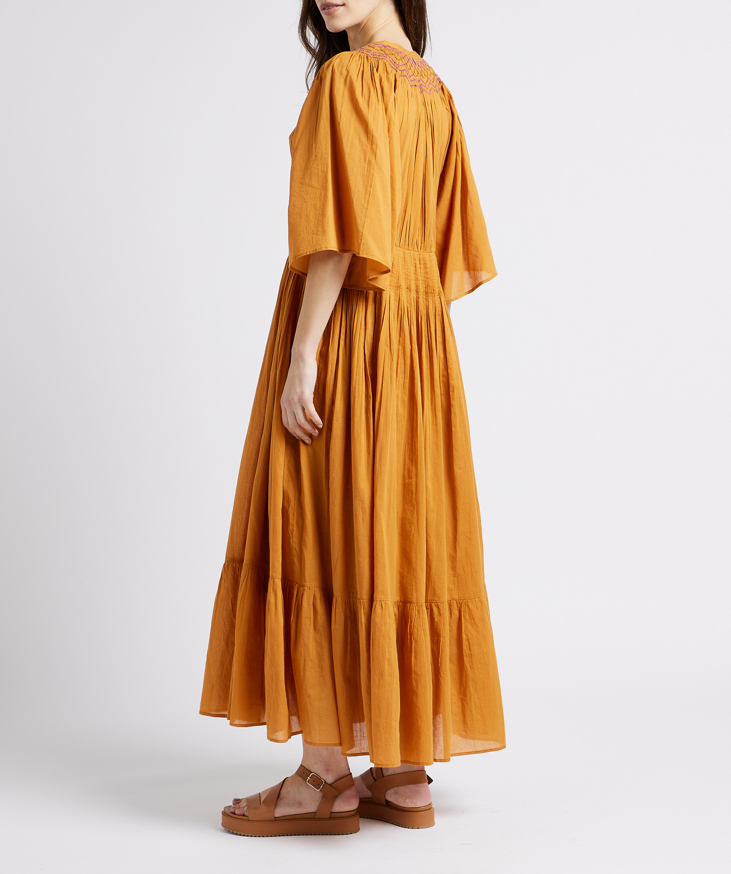 Robe longue ample col V en coton ANTIK BATIK Marron