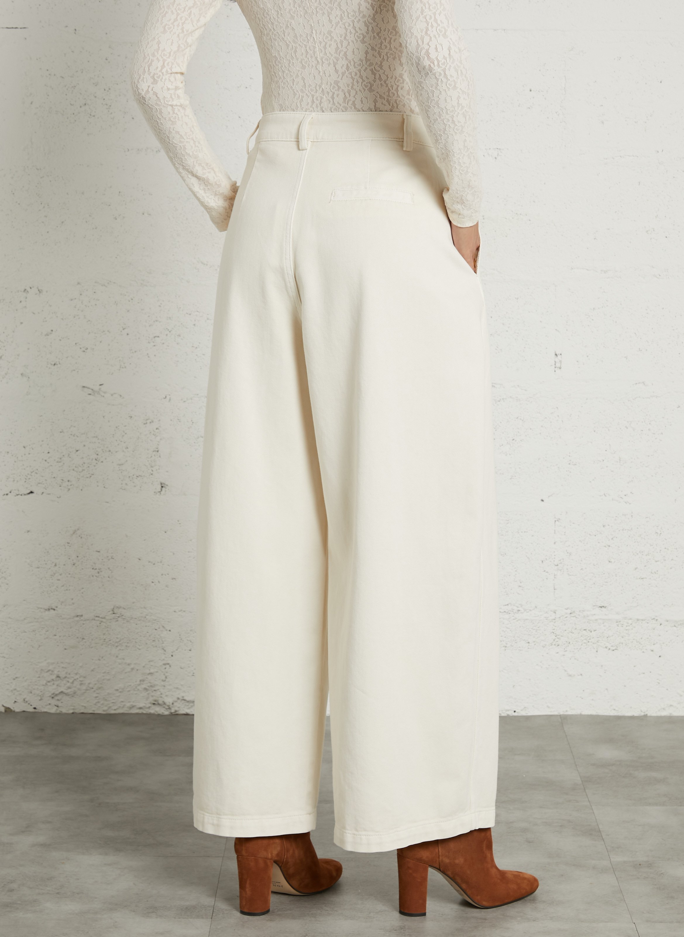 High-rise wide-leg cotton jeans SUNCOO White