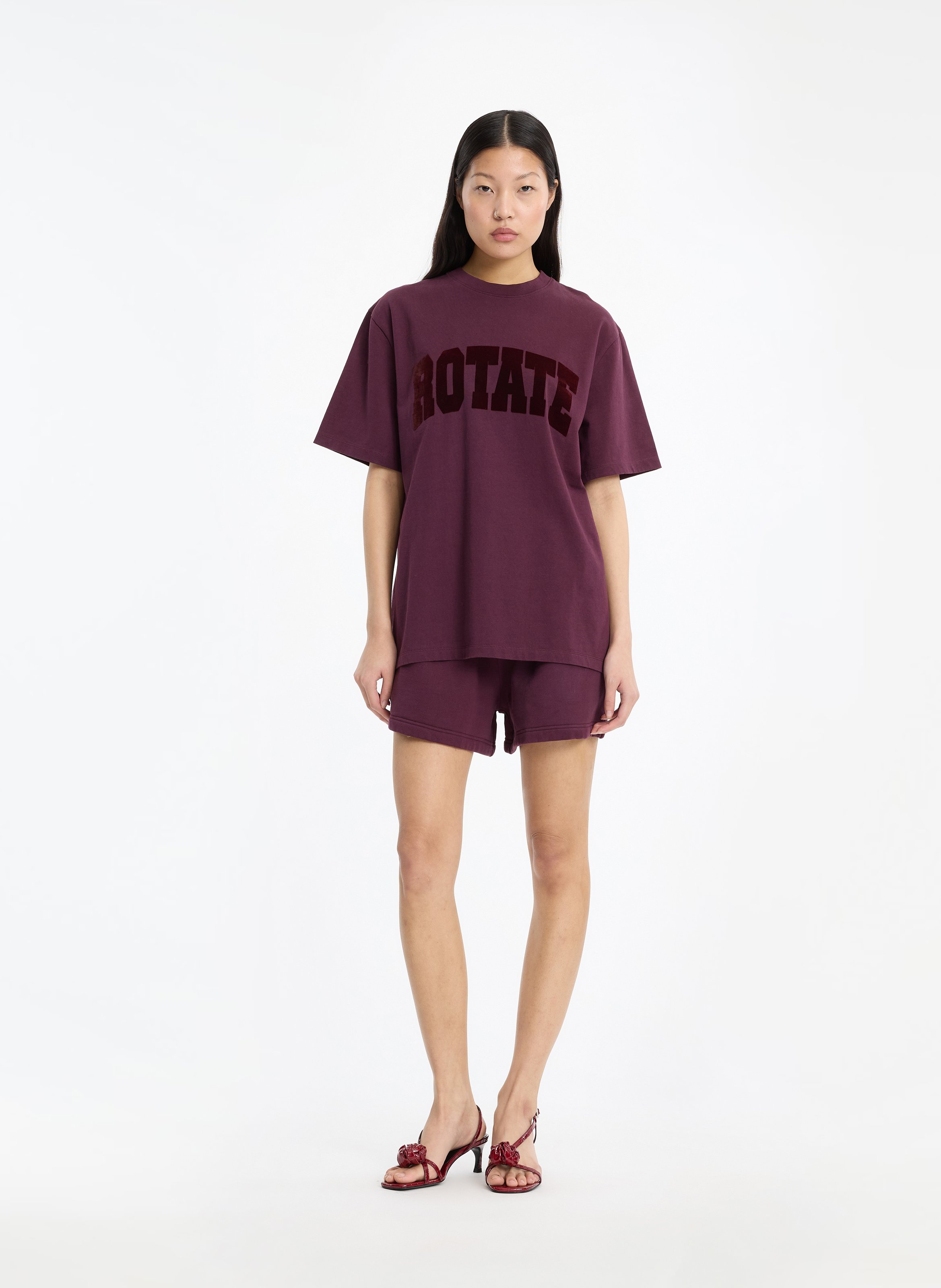 Tee-shirt inscription en coton bio ROTATE Prune