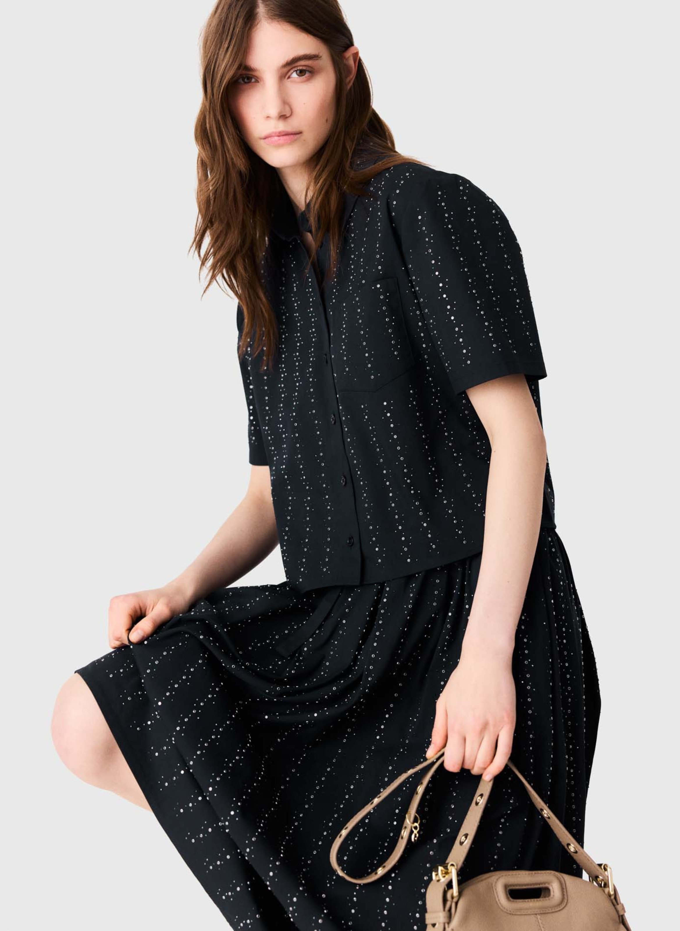 Straight Shirt with Rhinestones MAJE Blue