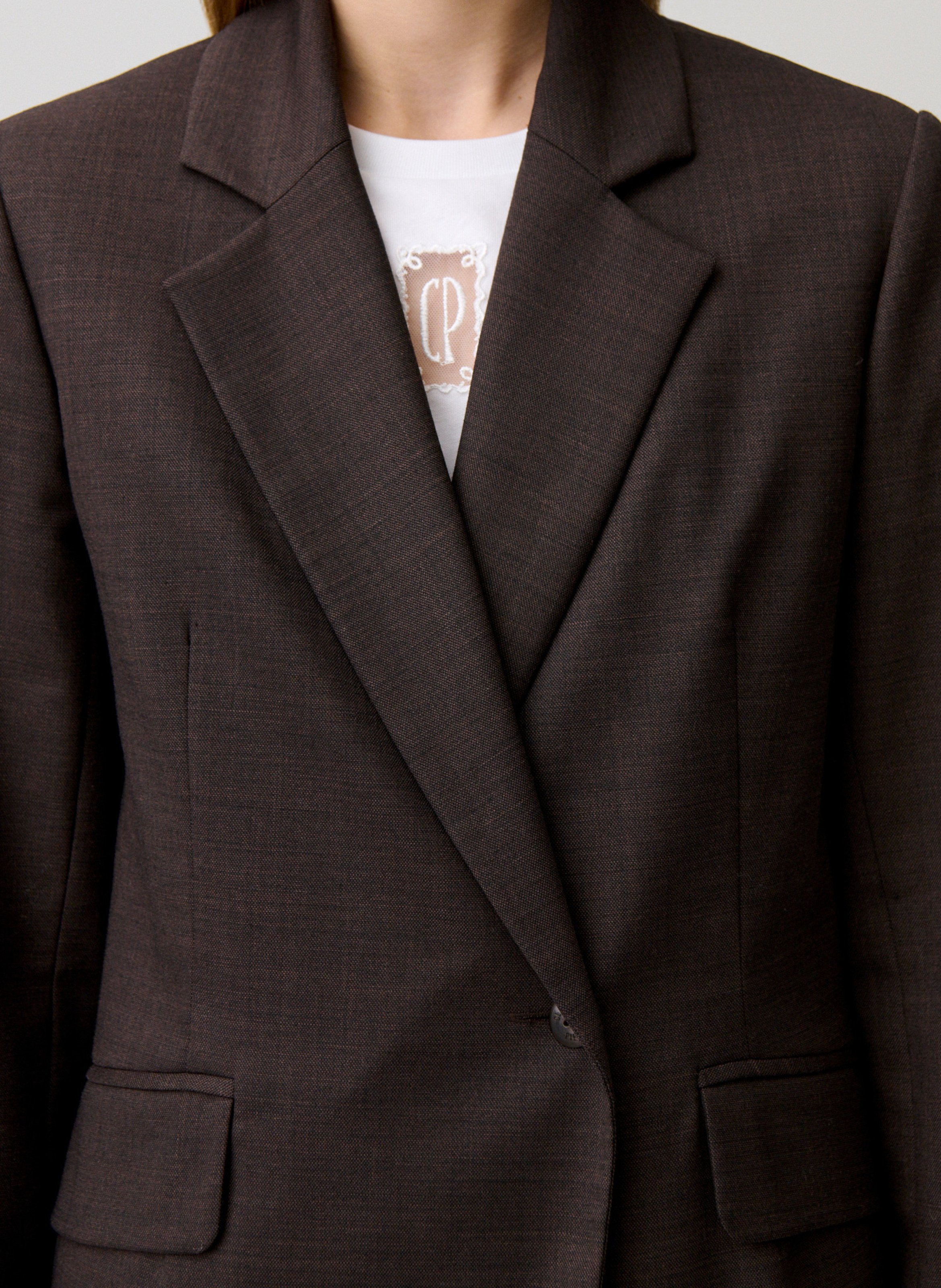 Blazer van effen gemengde wol CLAUDIE PIERLOT Bruin