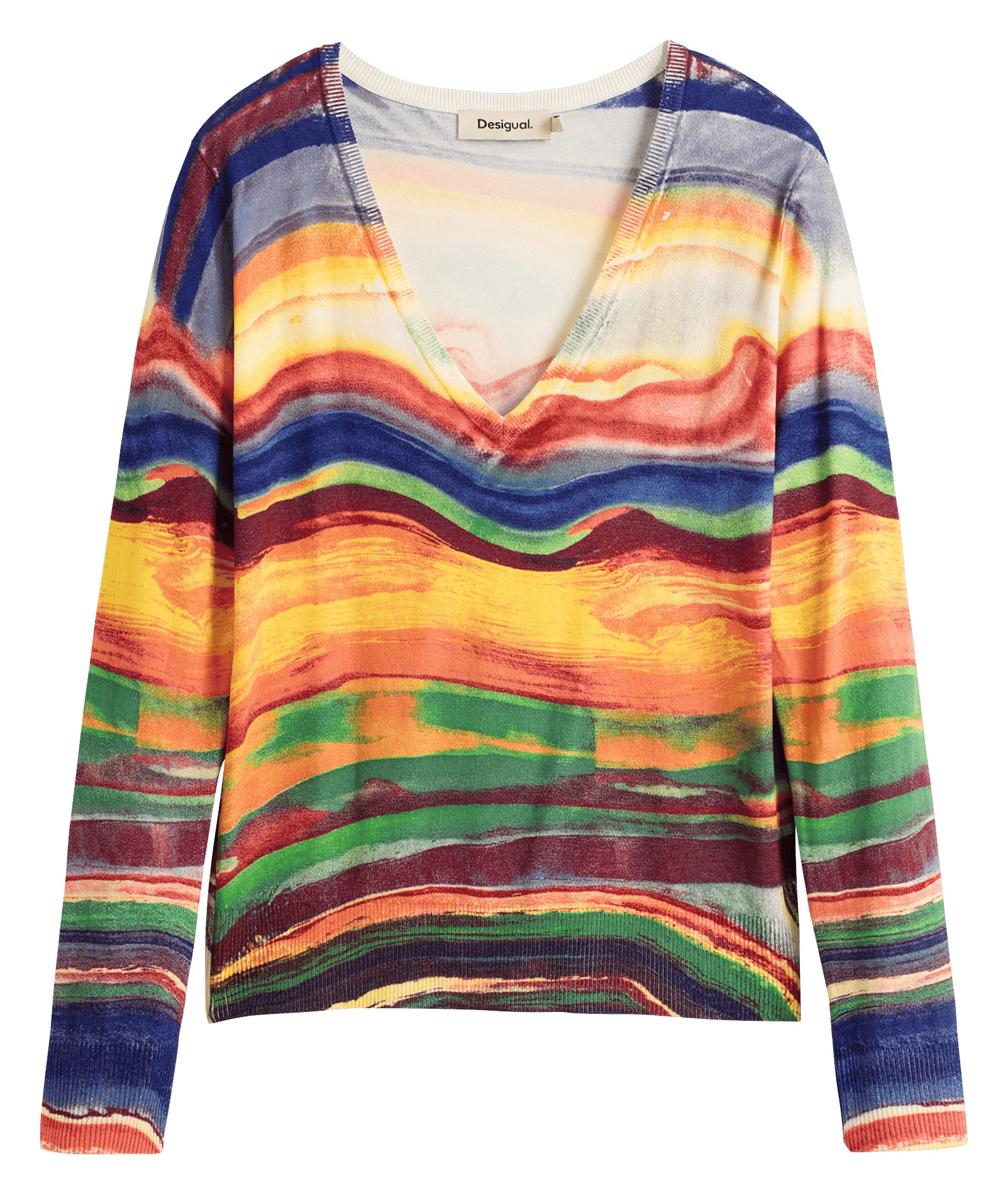 Slim fit V-neck printed sweater DESIGUAL Yellow