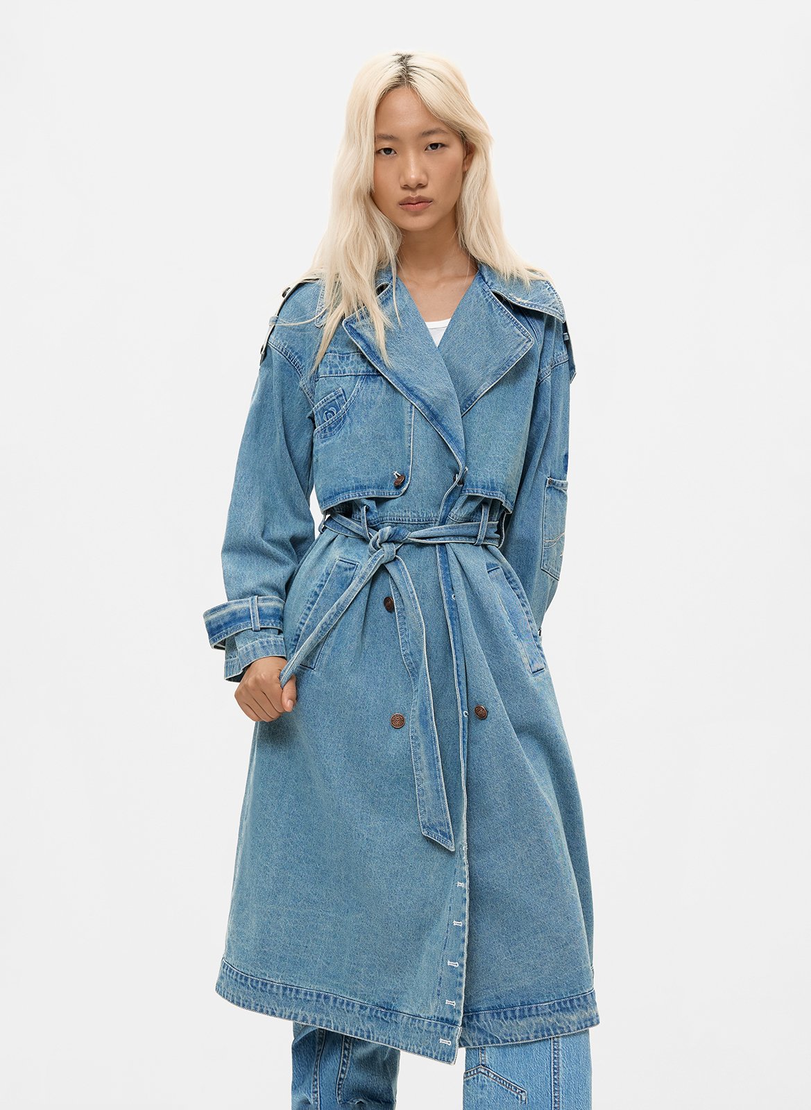 Trench droit col tailleur en coton DESIGUAL Bleu