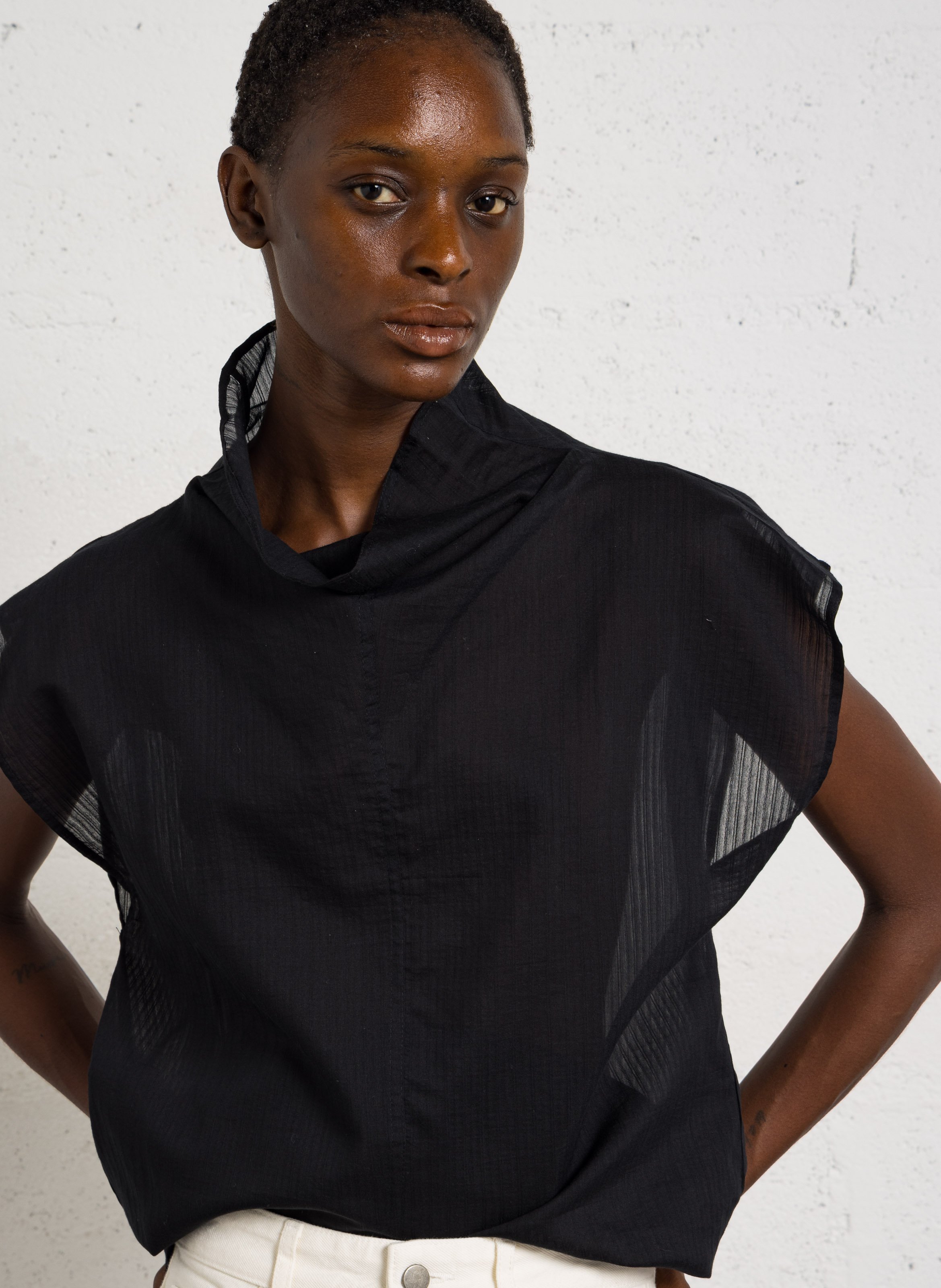Oversized top in blended organic cotton and silk SOEUR Black