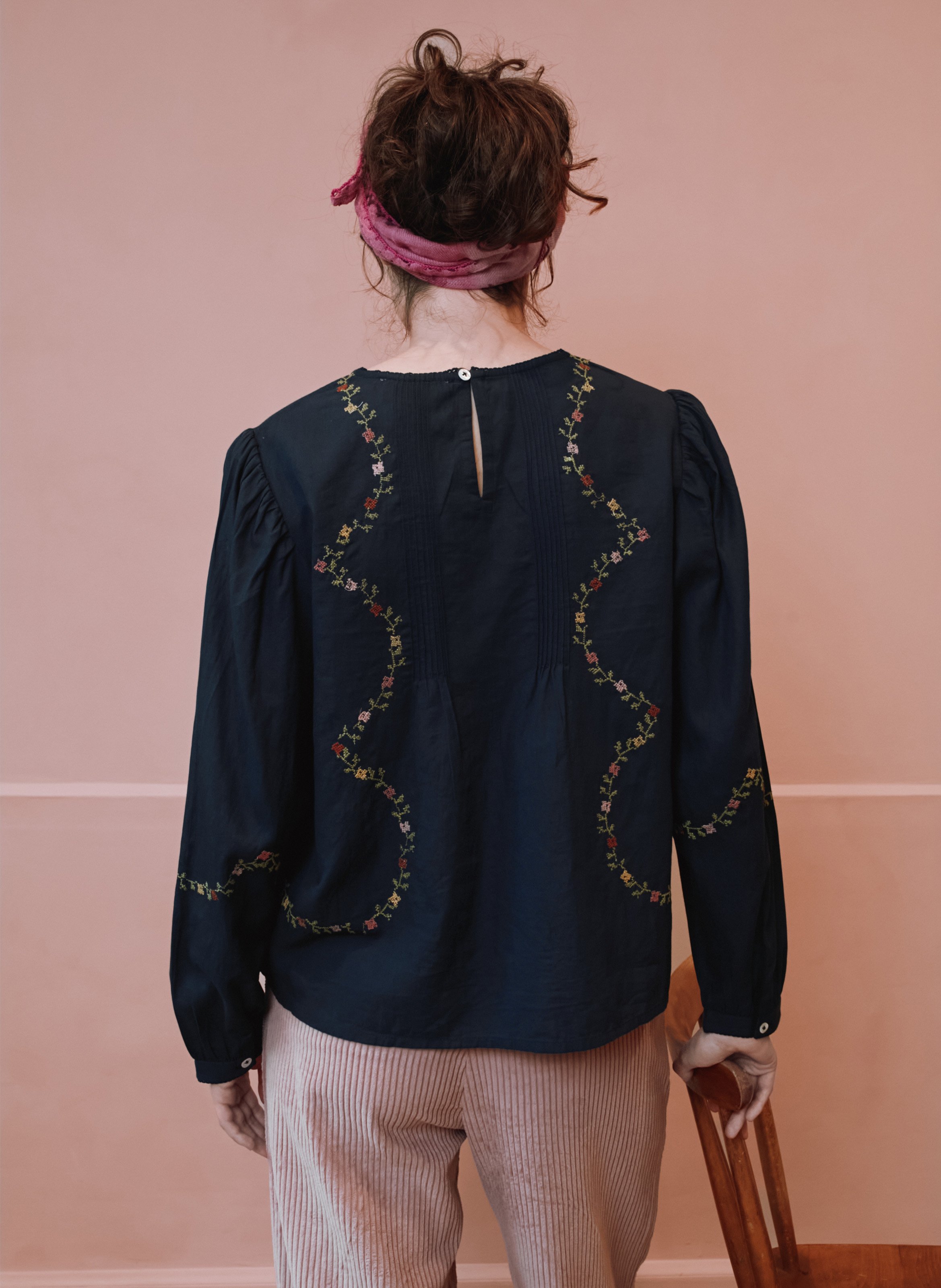 Baumwollbluse mit Rundhalskragen EMILE ET IDA Schwarz