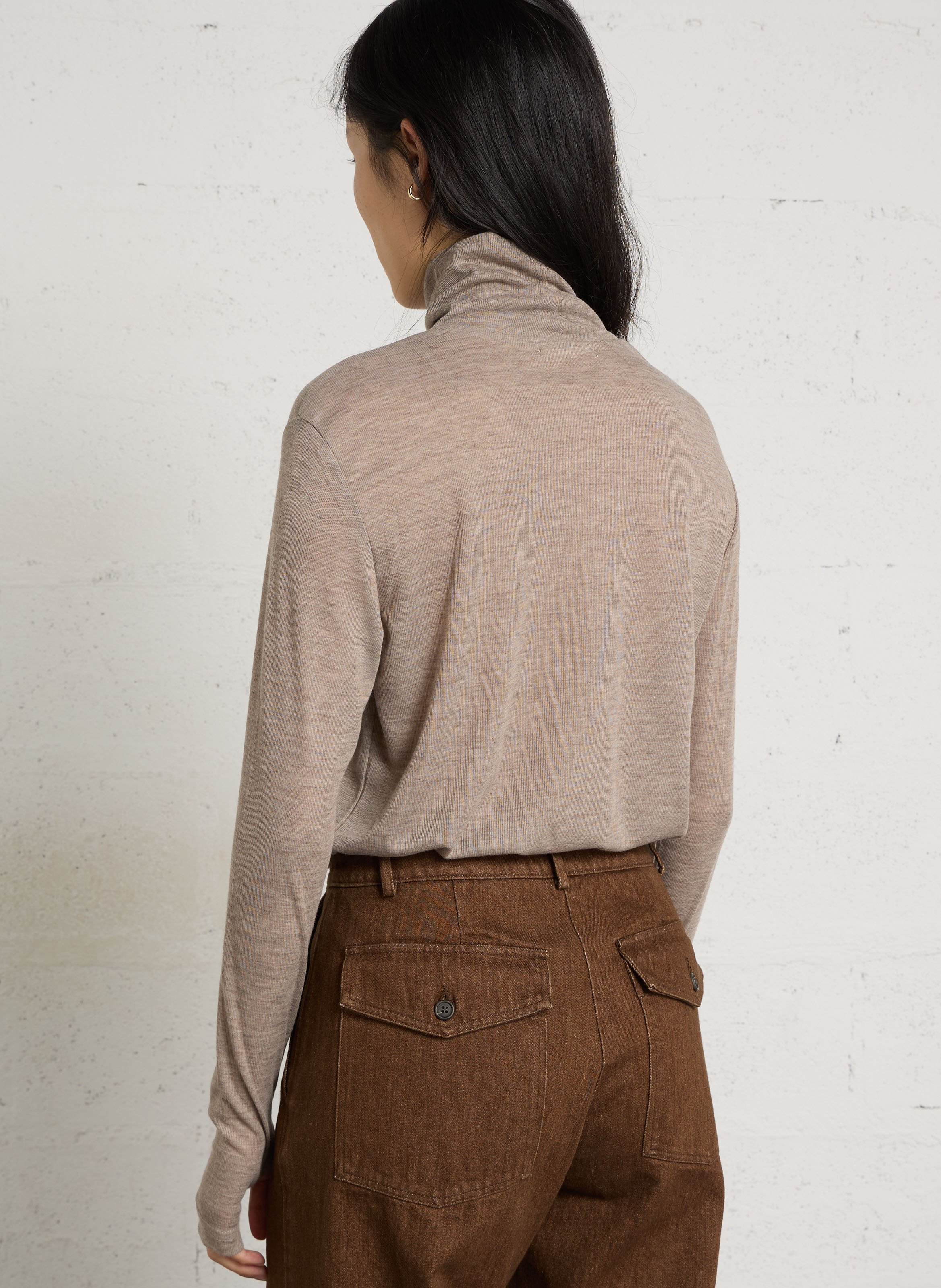 Tee shirt col roulé à manches longues HOD PARIS Beige