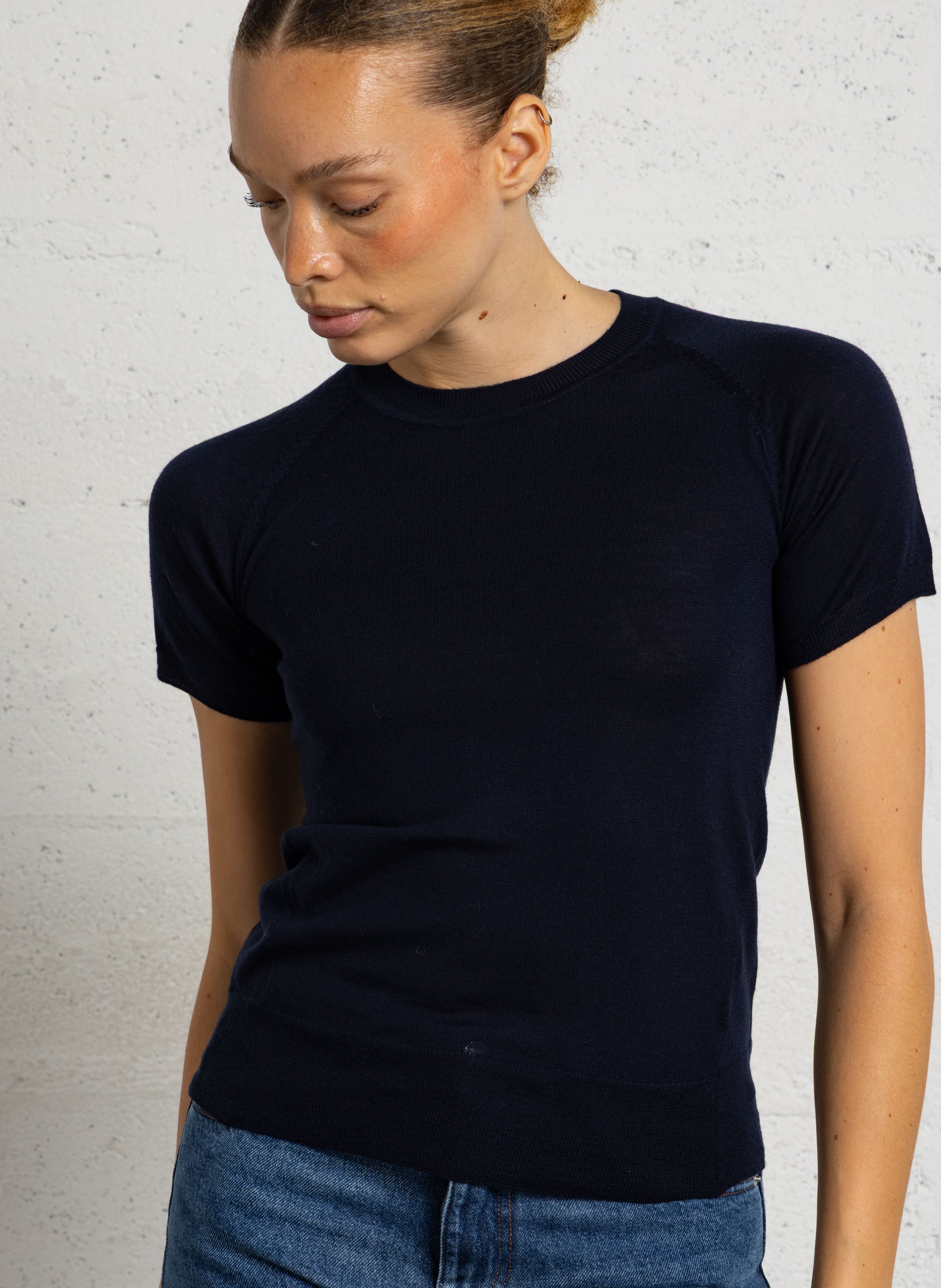 Feiner Kurzarm-Pullover aus Wolle IKKS Blau