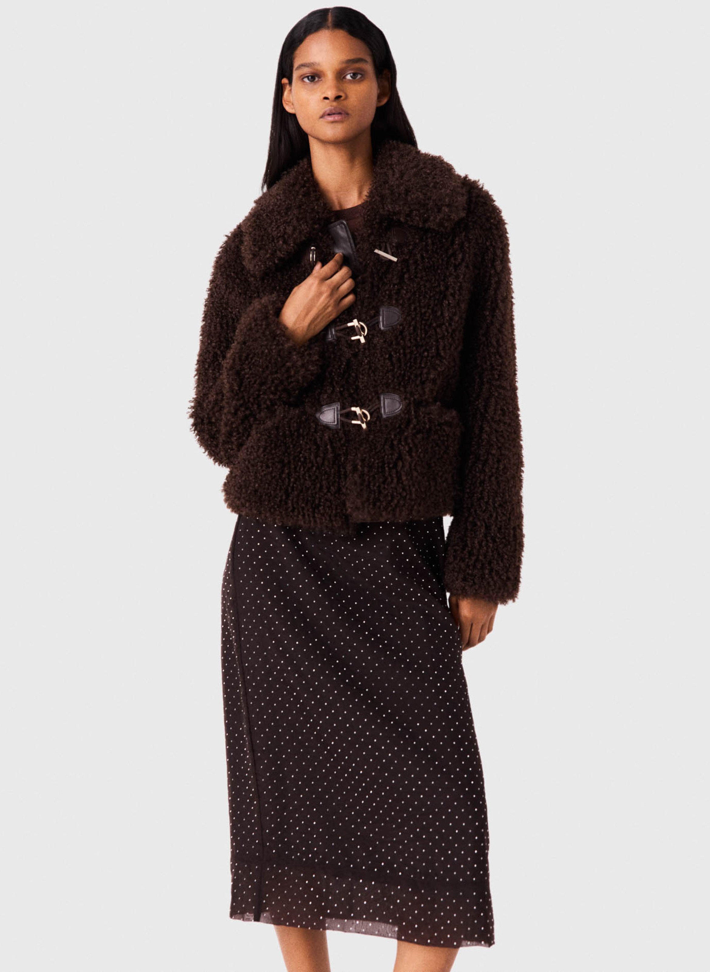 Veste col classique en fausse fourrure MAJE Marron