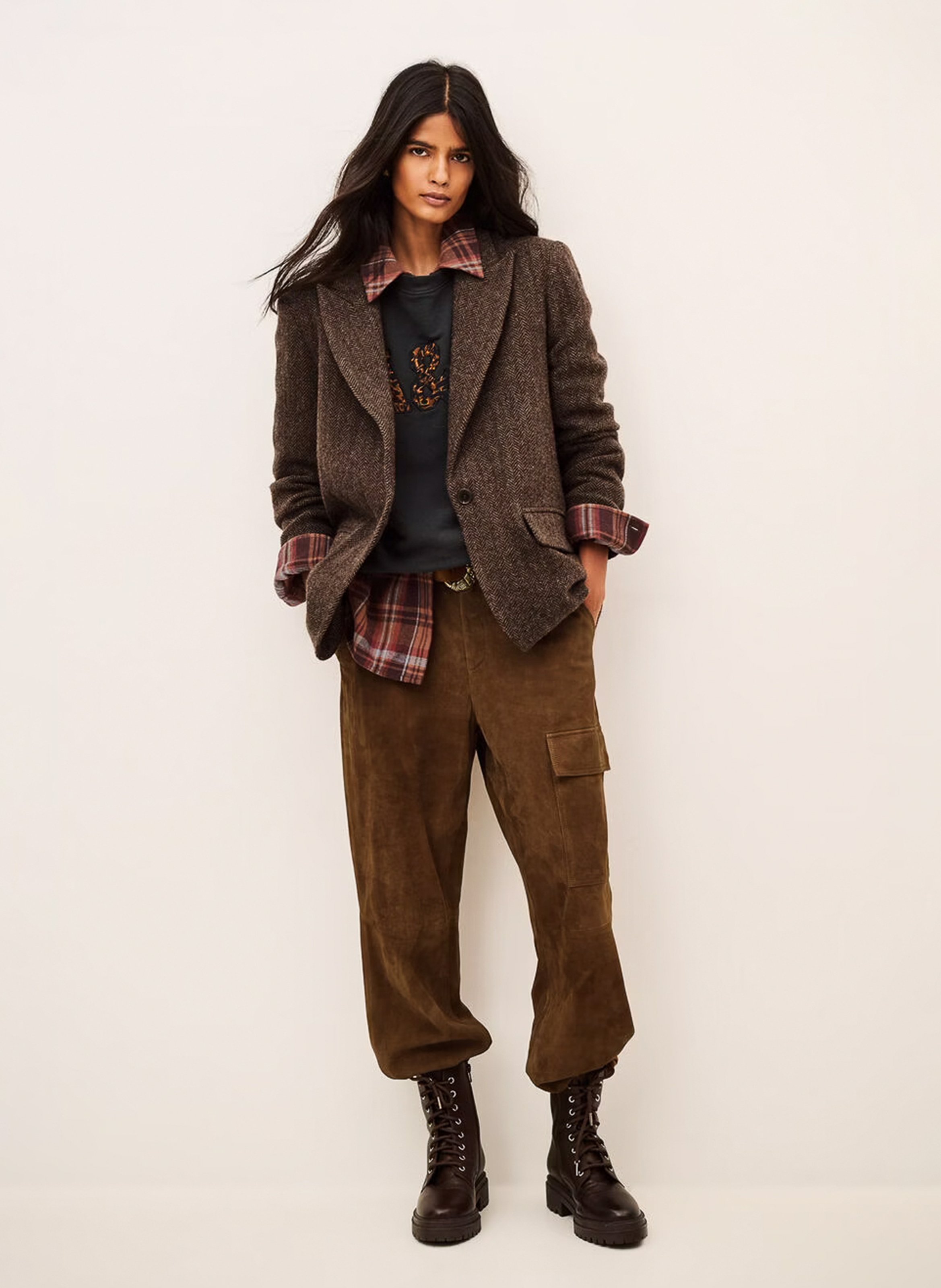 Veste tailleur droite en laine mélangée BA&SH Marron