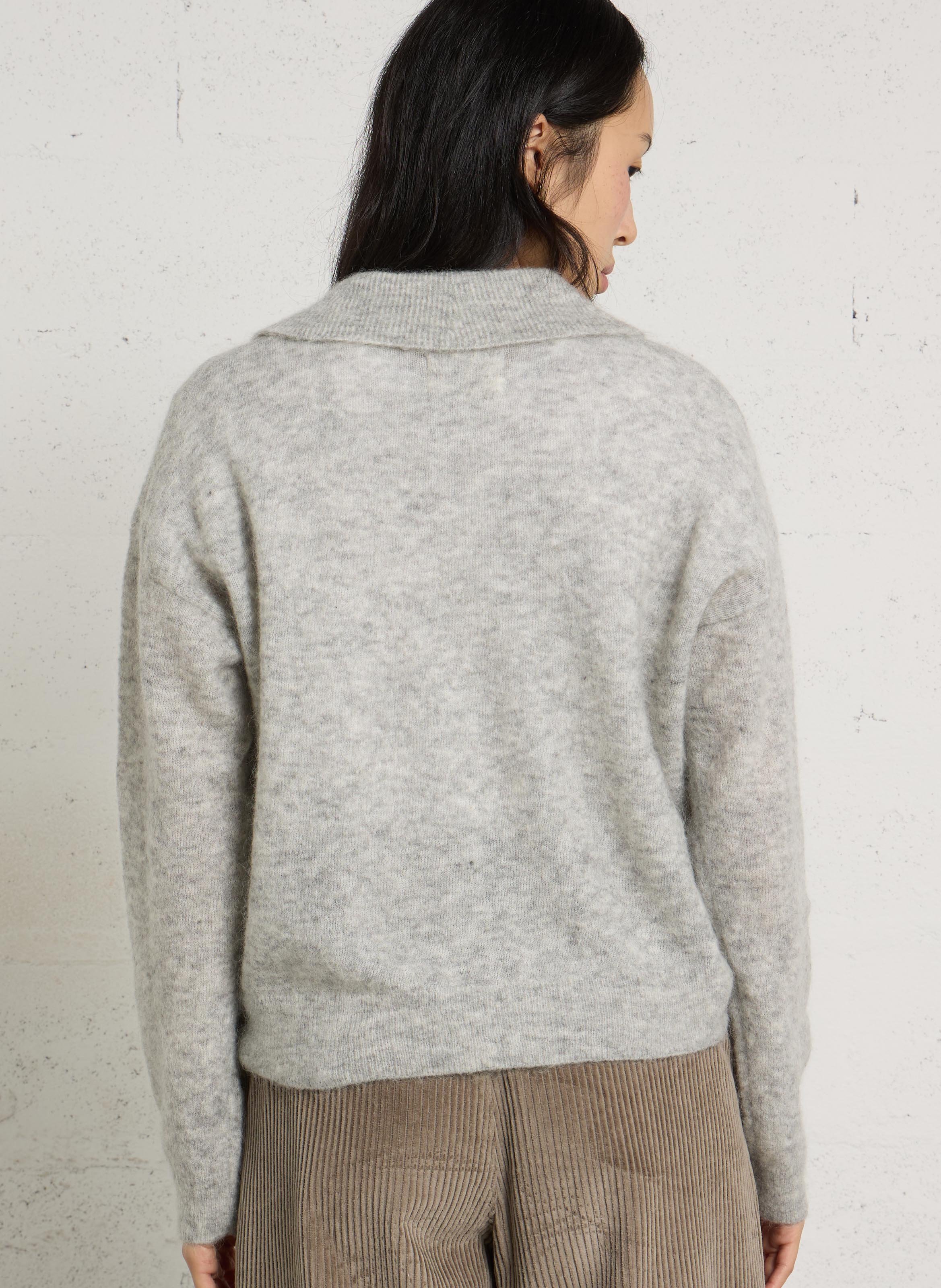 Straight fit polo collar sweater in blended wool DES PETITS HAUTS Grey