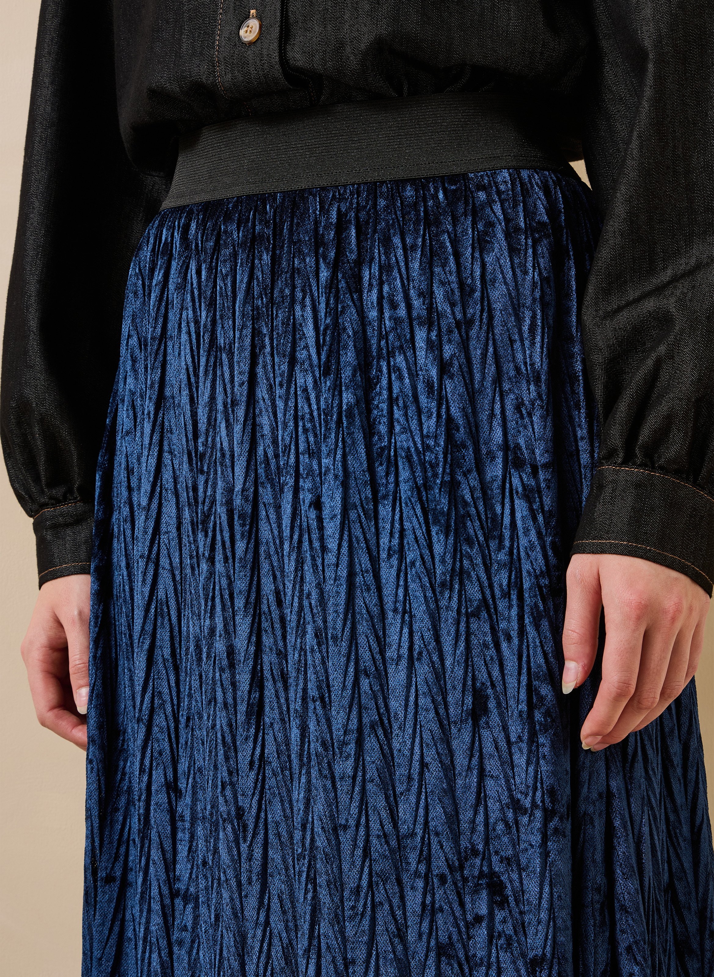 Flared midi skirt in velvet LA FEE MARABOUTEE Blue