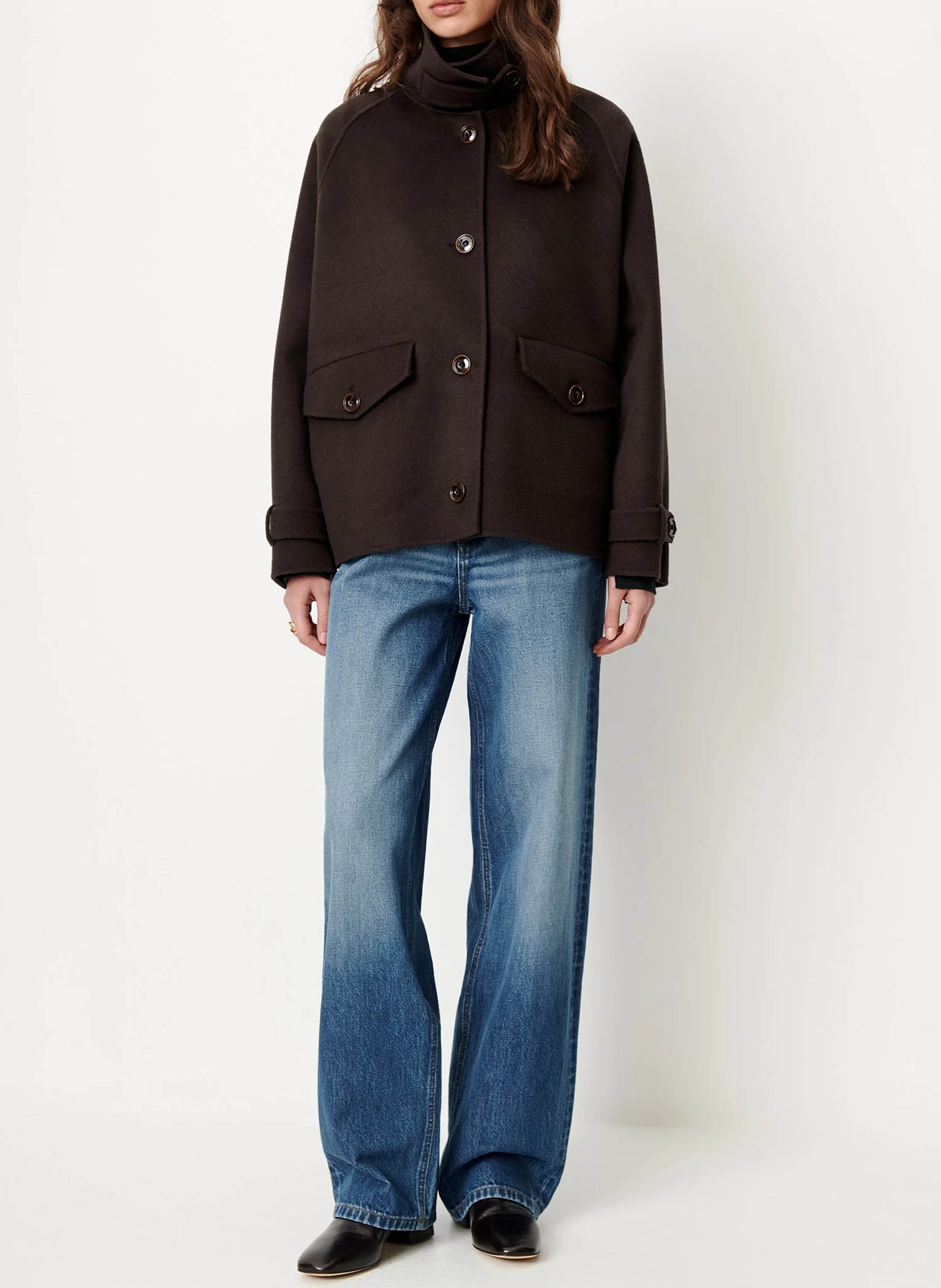 Short high-neck wool-blend coat | Khaki SESSUN Women