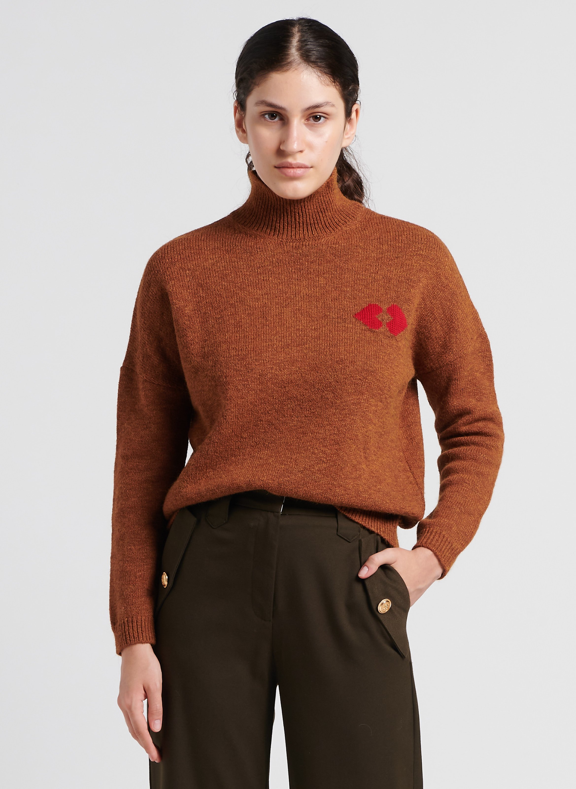 Pull femme marron discount foncé