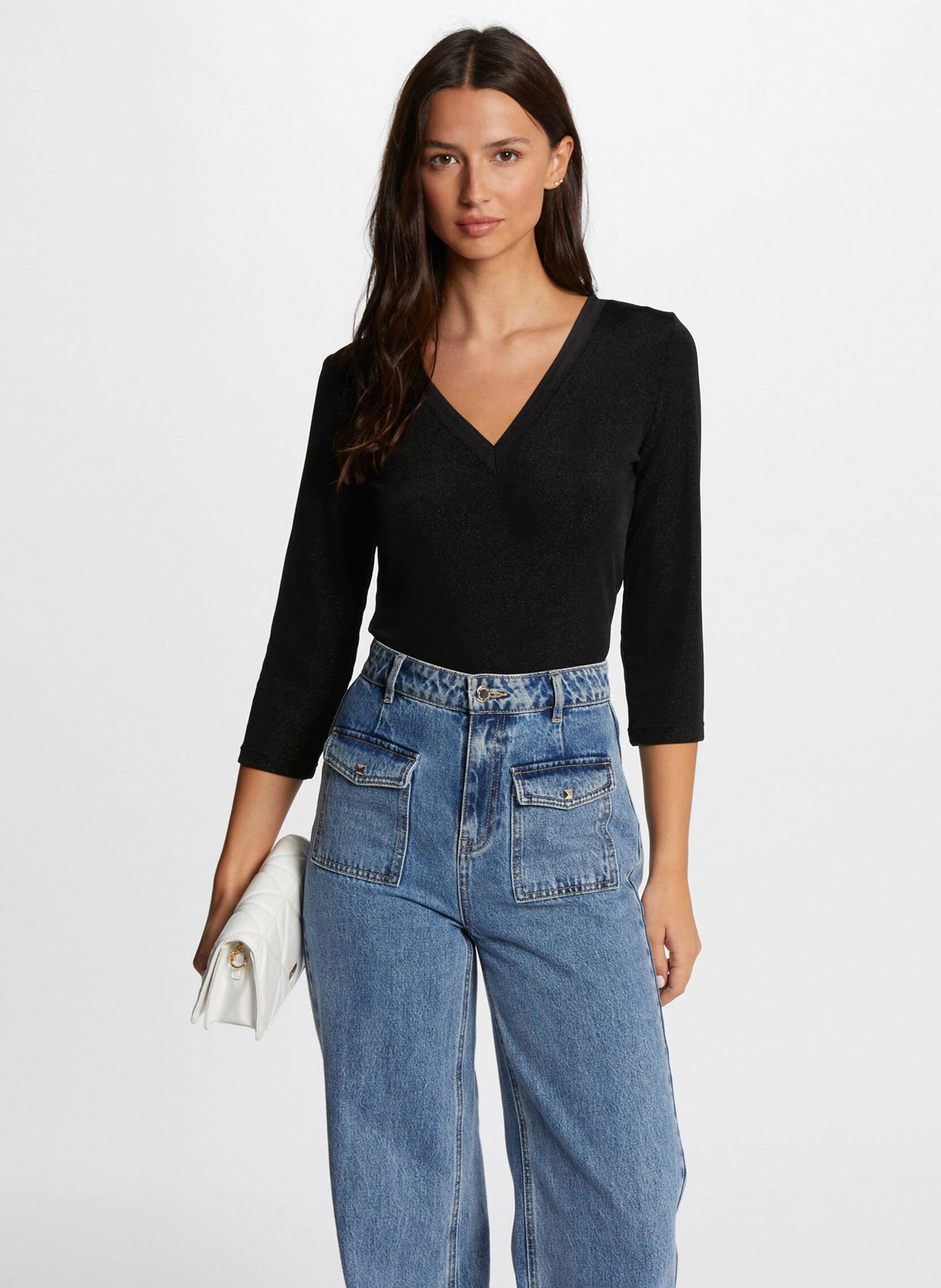 Buttoned printed V-neck top MORGAN