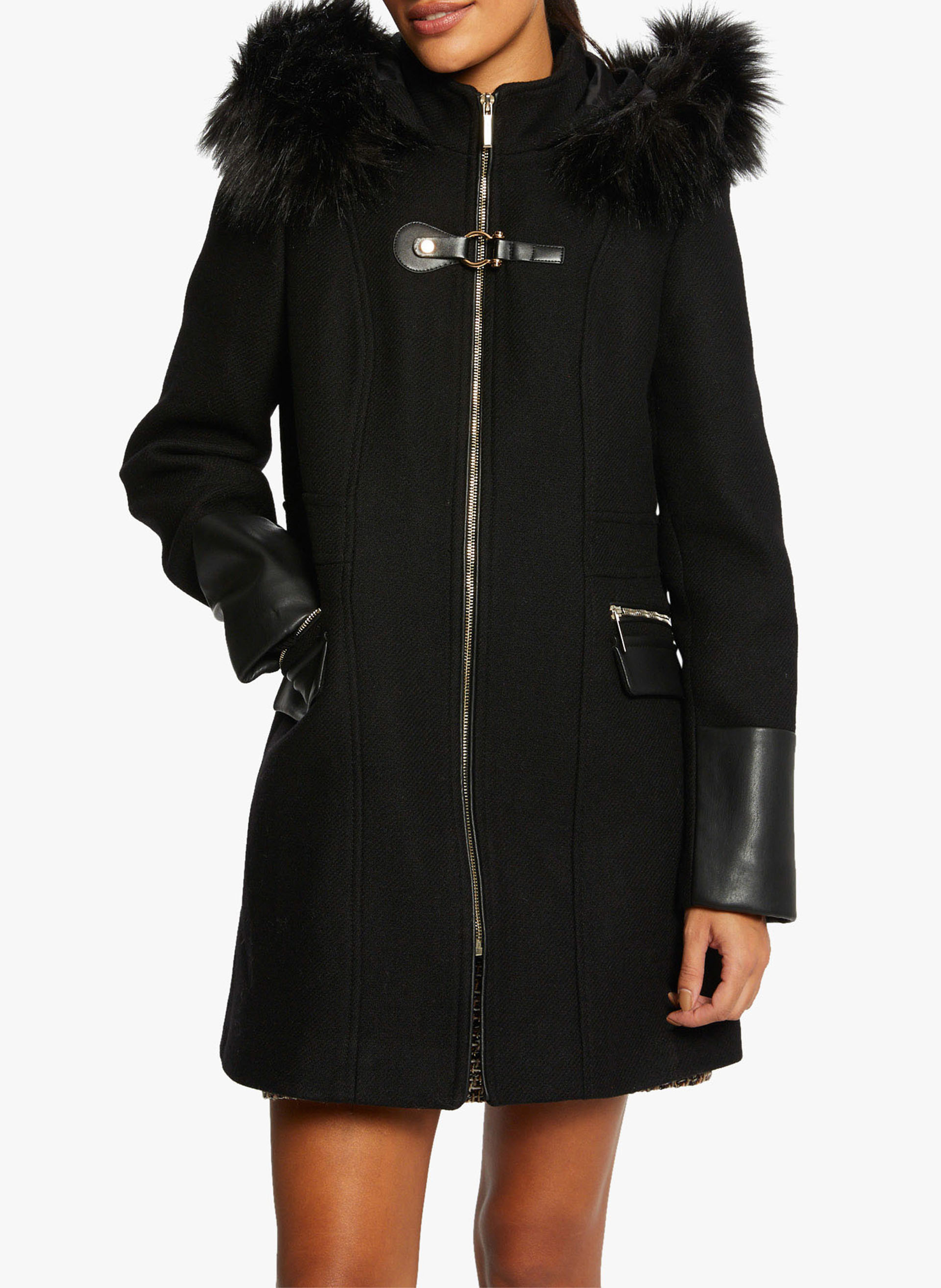 Rechte jas met rits en capuchon MORGAN Zwart