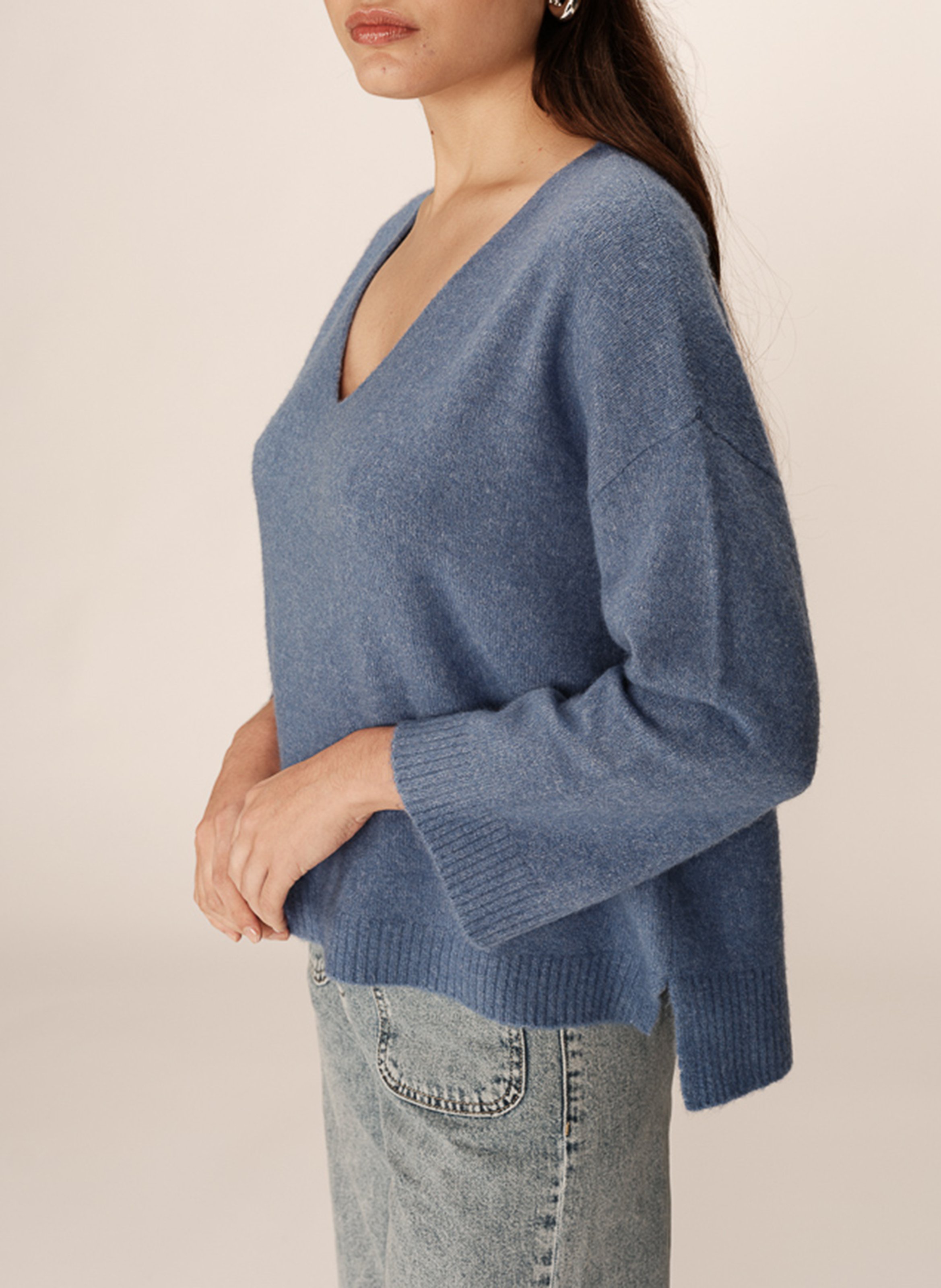 Long wool-blend knit cardigan GRACE ET MILA Blue
