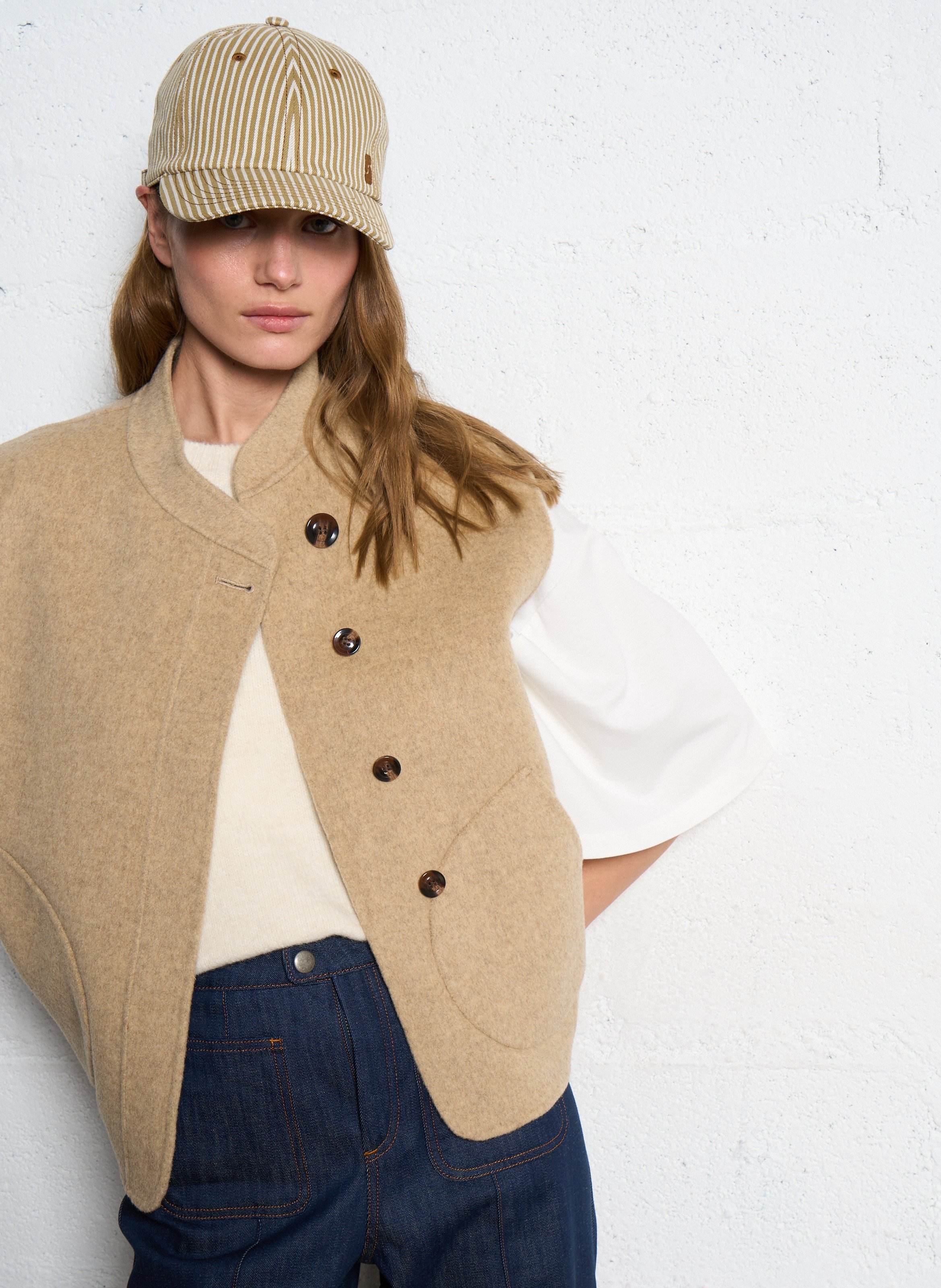 Blouson court sans manches en laine mélangée SOEUR Beige