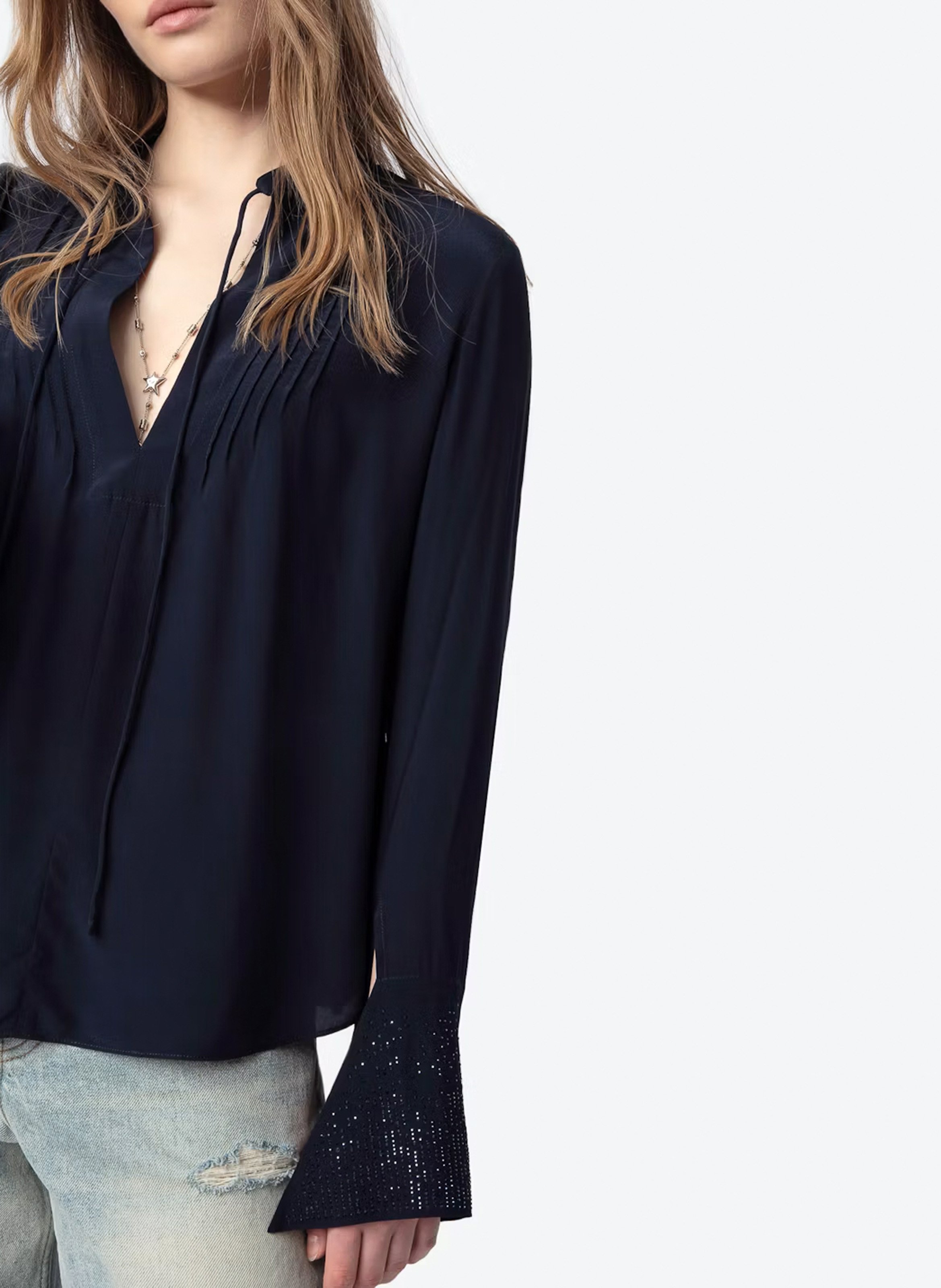 Rechte blouse met strass Blauw