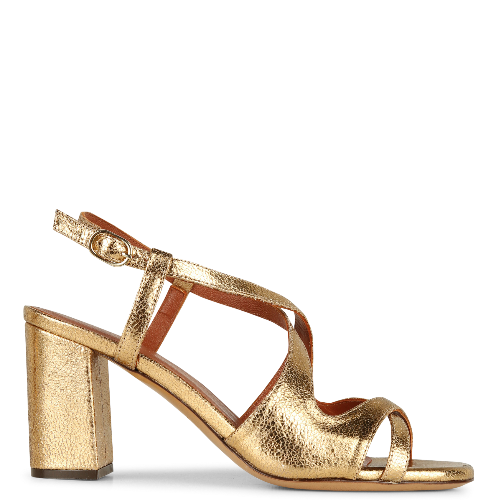 Sandales à talon en cuir métallisé RIVECOUR Doré