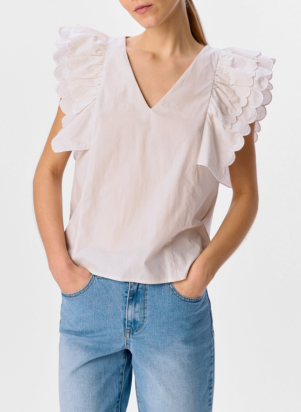Sleeveless top with ruffles OBJECT Beige